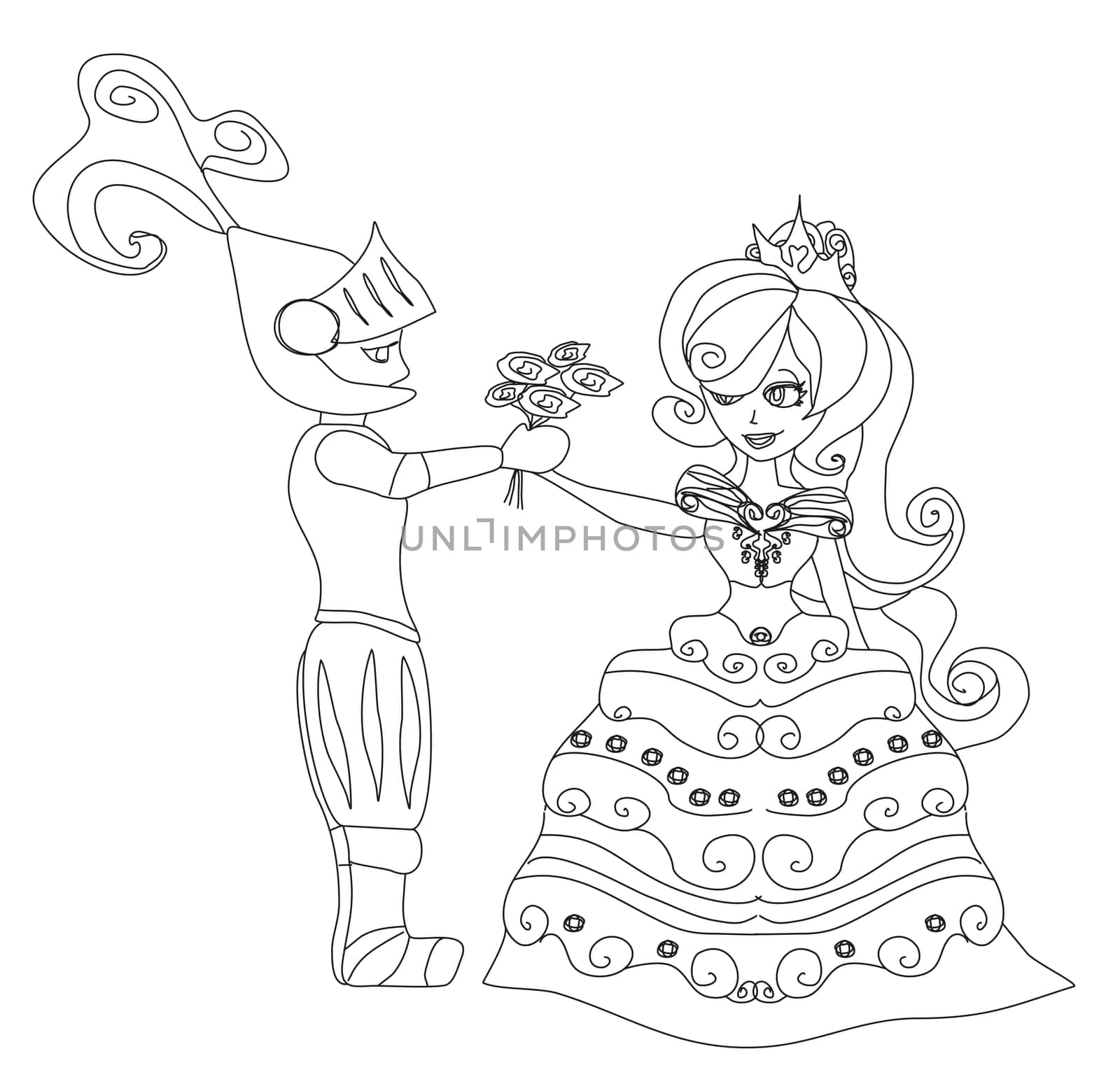 Knight gives flowers princess