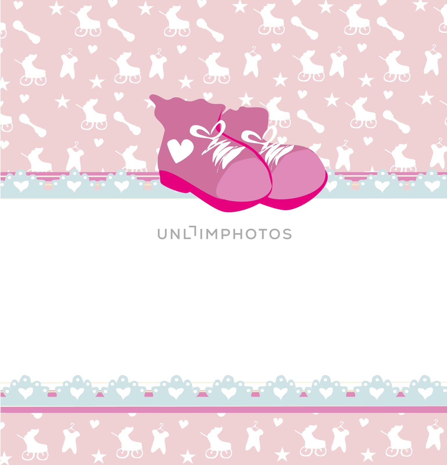 Pink baby shower card with baby girl shoes