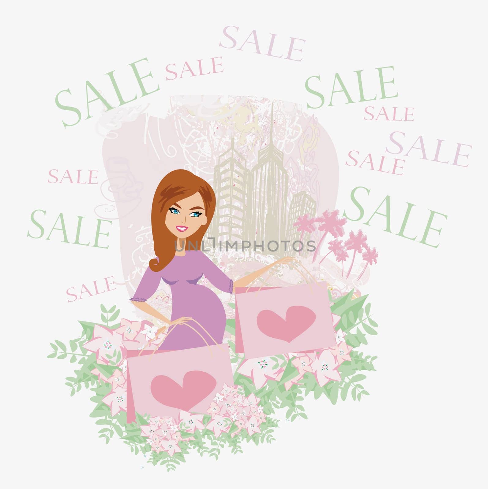 Beautiful pregnant woman - shopping card