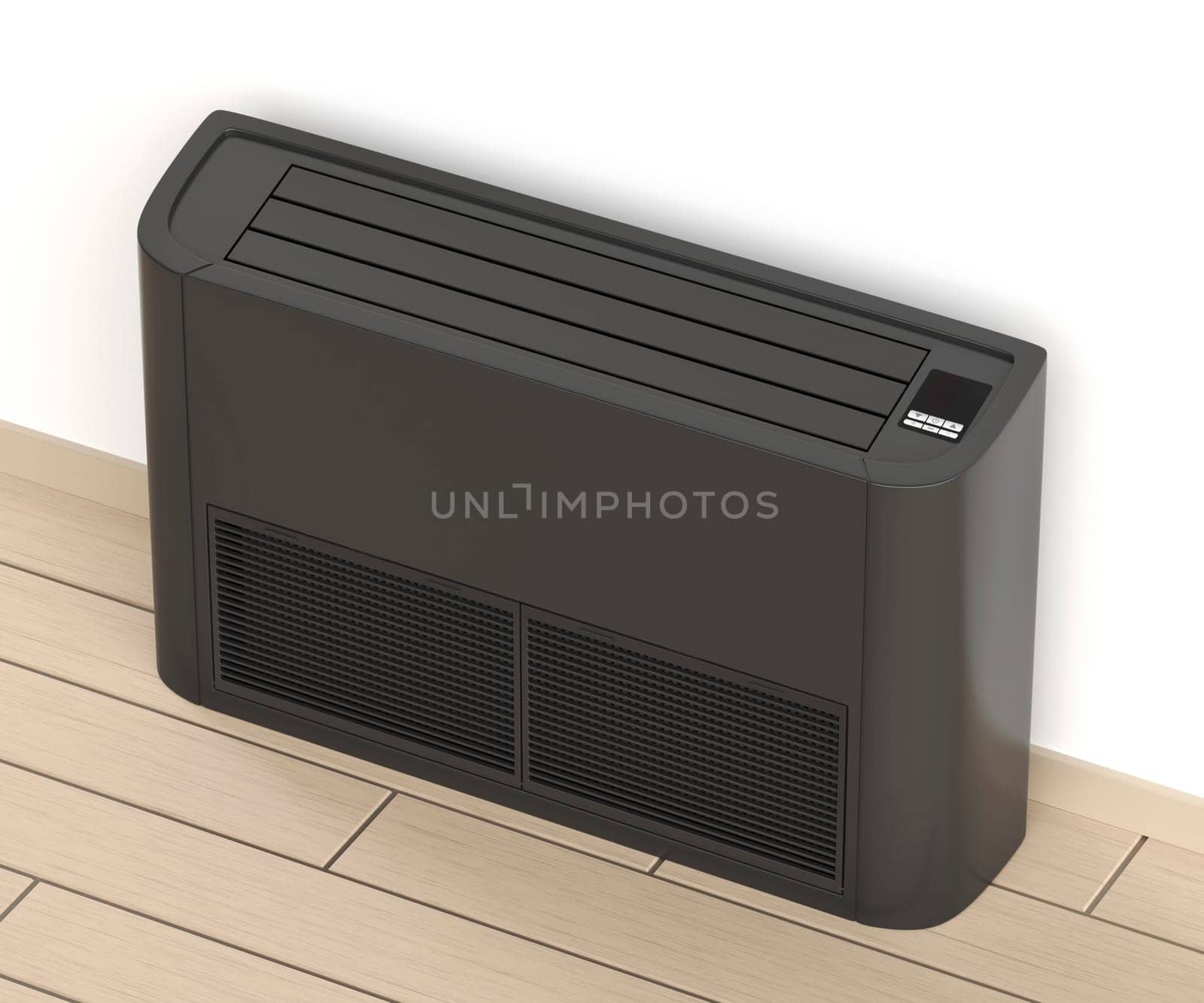 Black floor mounted air conditioner in the room