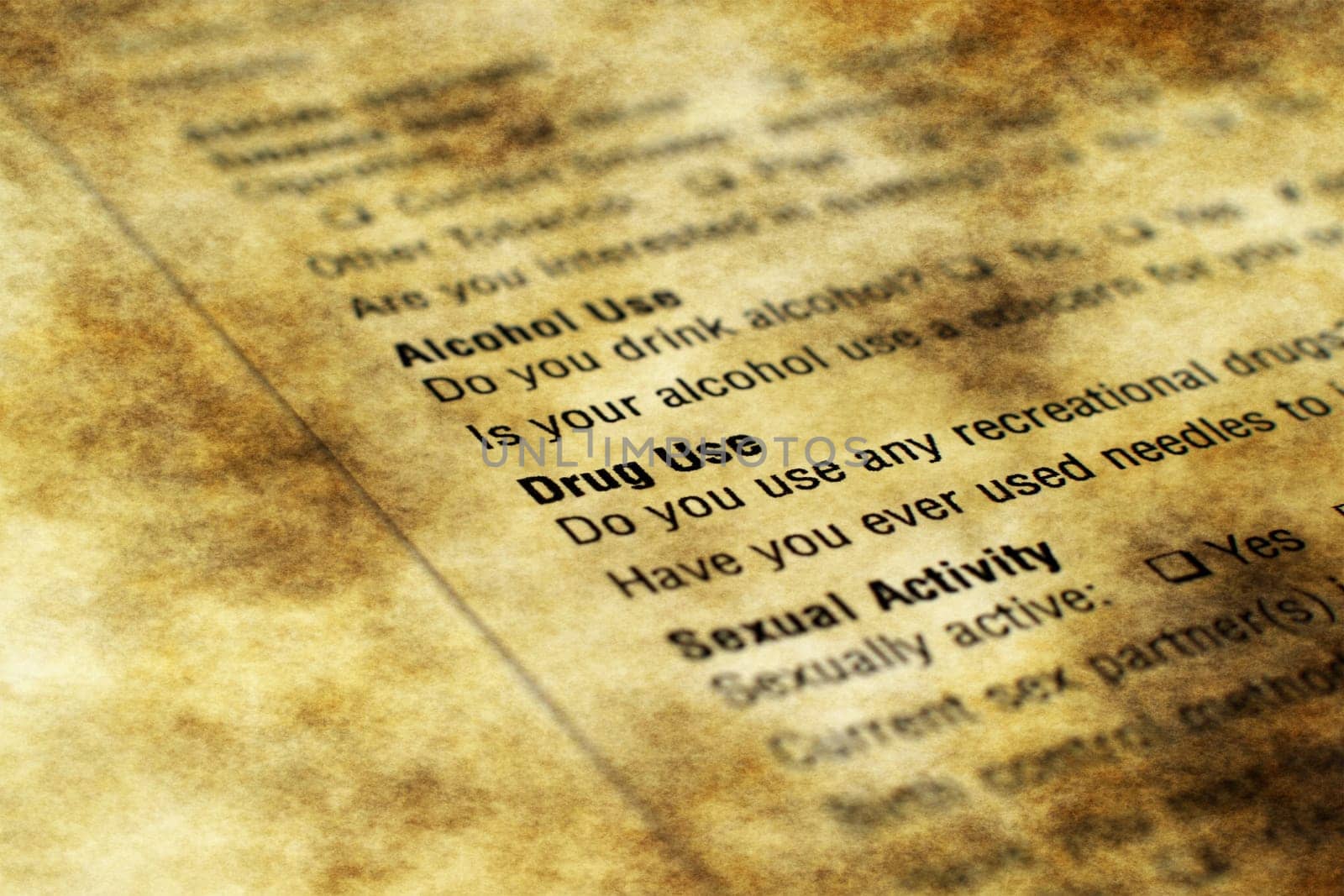 health history form - drug and alcohol use