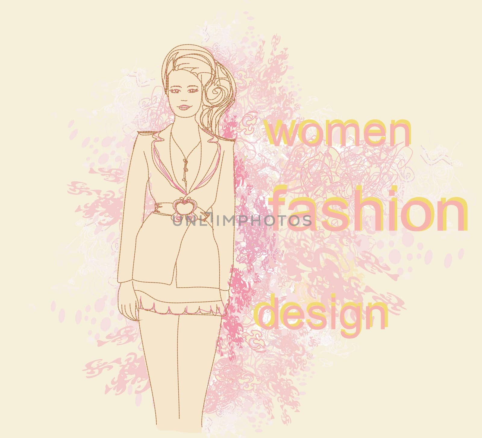 trendy girl in a short dress on a floral background