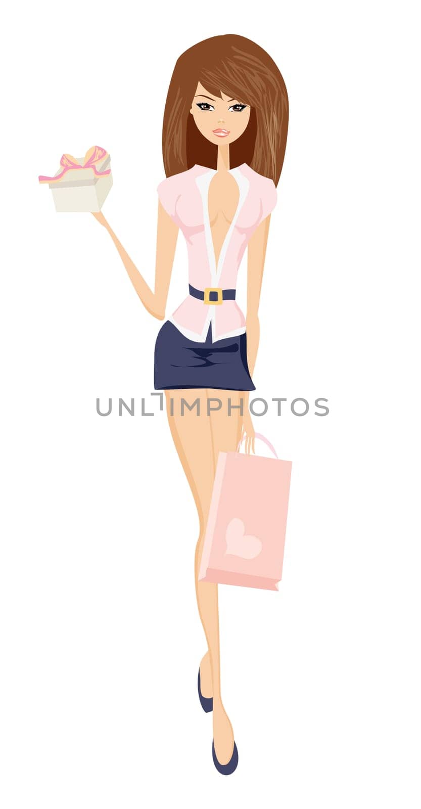 cute fashion sexy girl with shopping bag and gift box