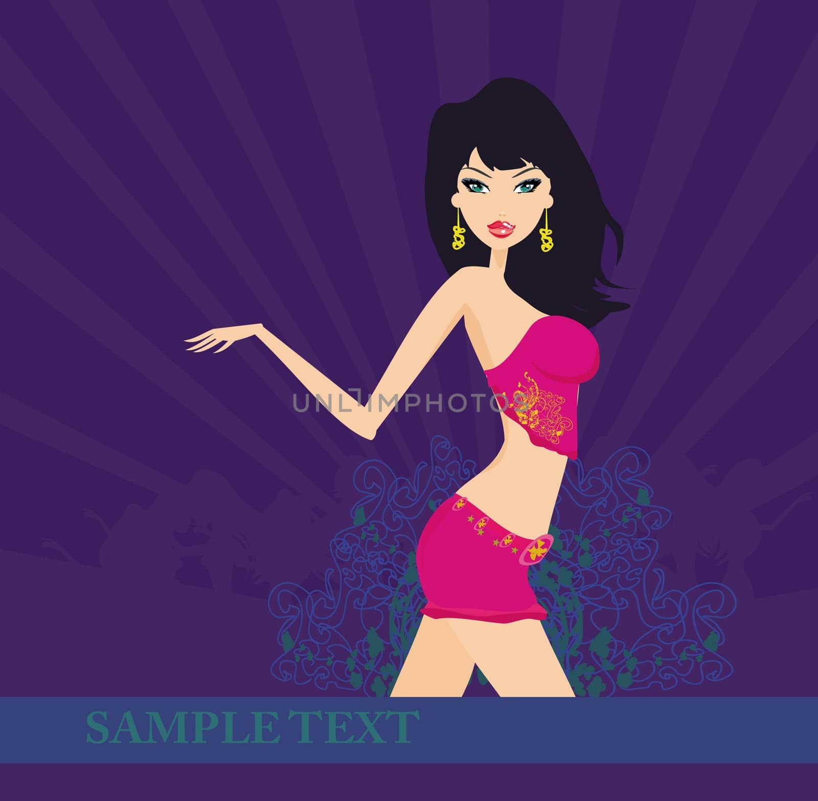 Sexy girl dancing disco card