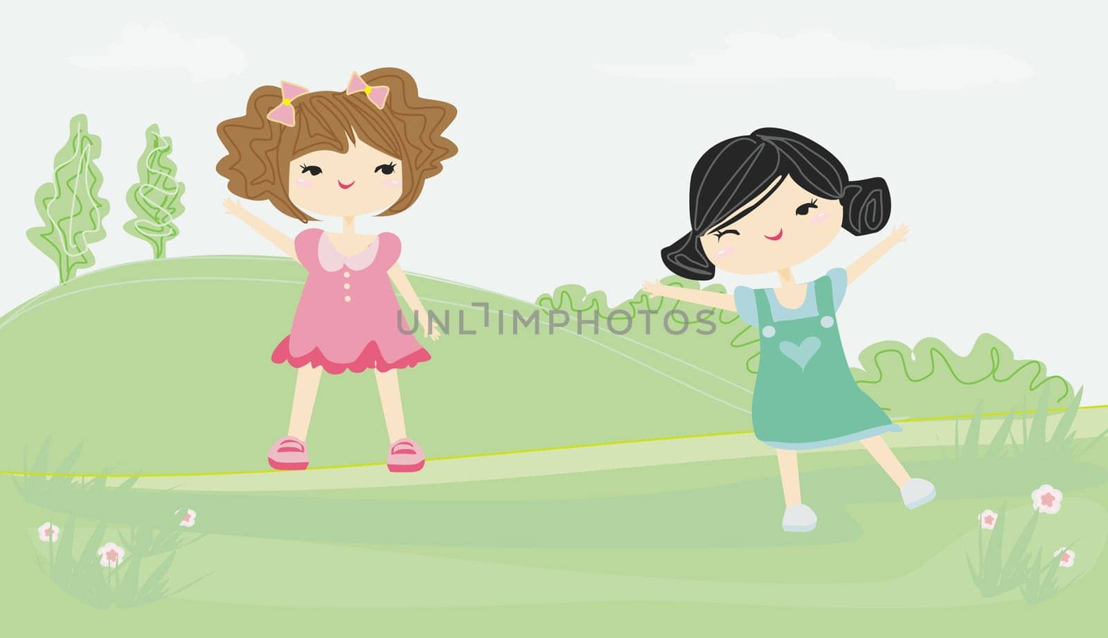 sweet little happy girls play in the park