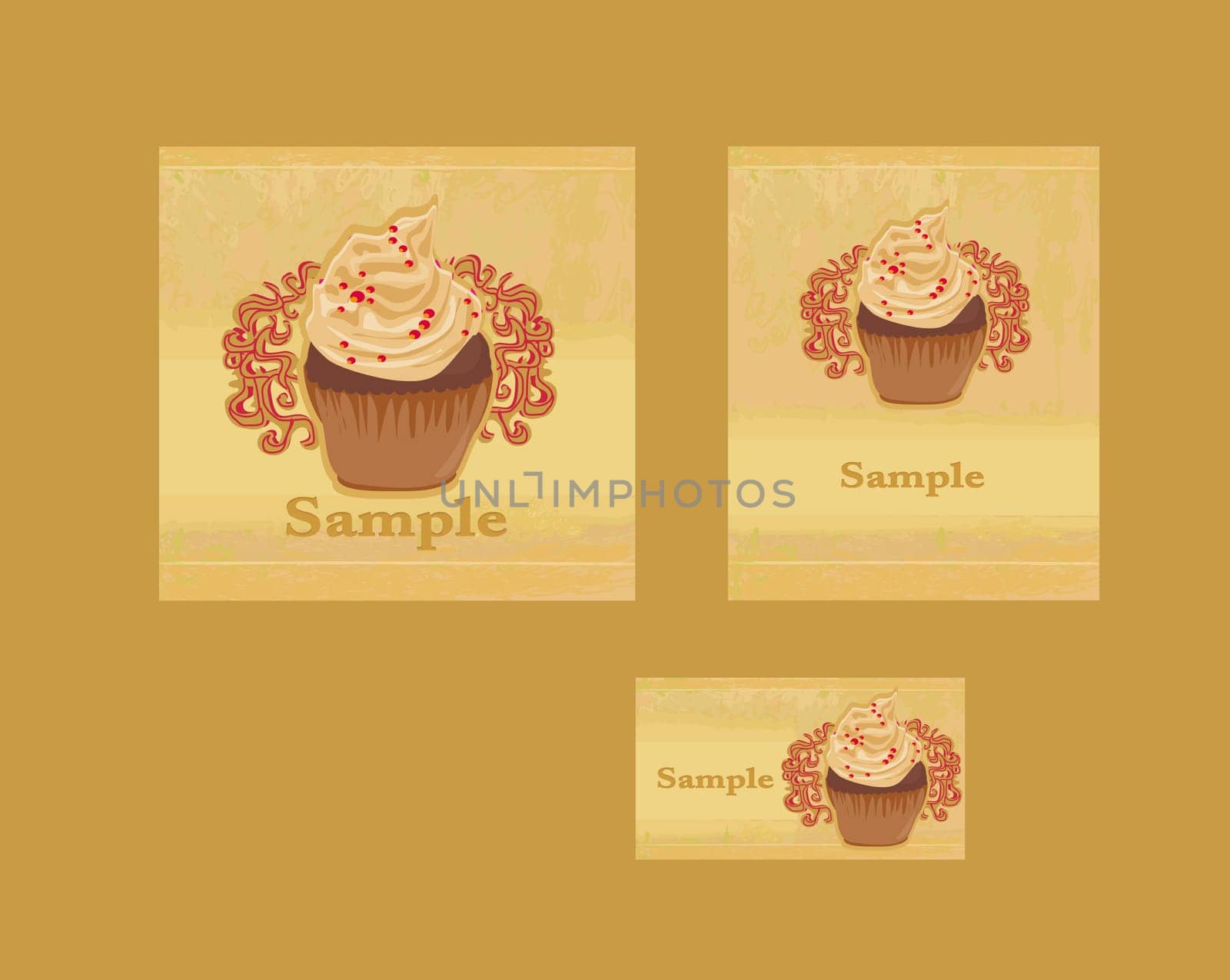 Vintage card with cupcake - vector set