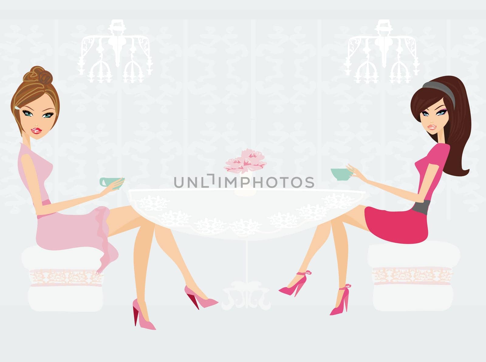 cute pretty two girls in coffee break