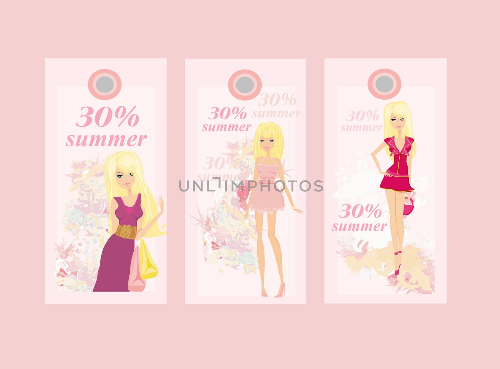 Price Tags With Fashion Girls vector set