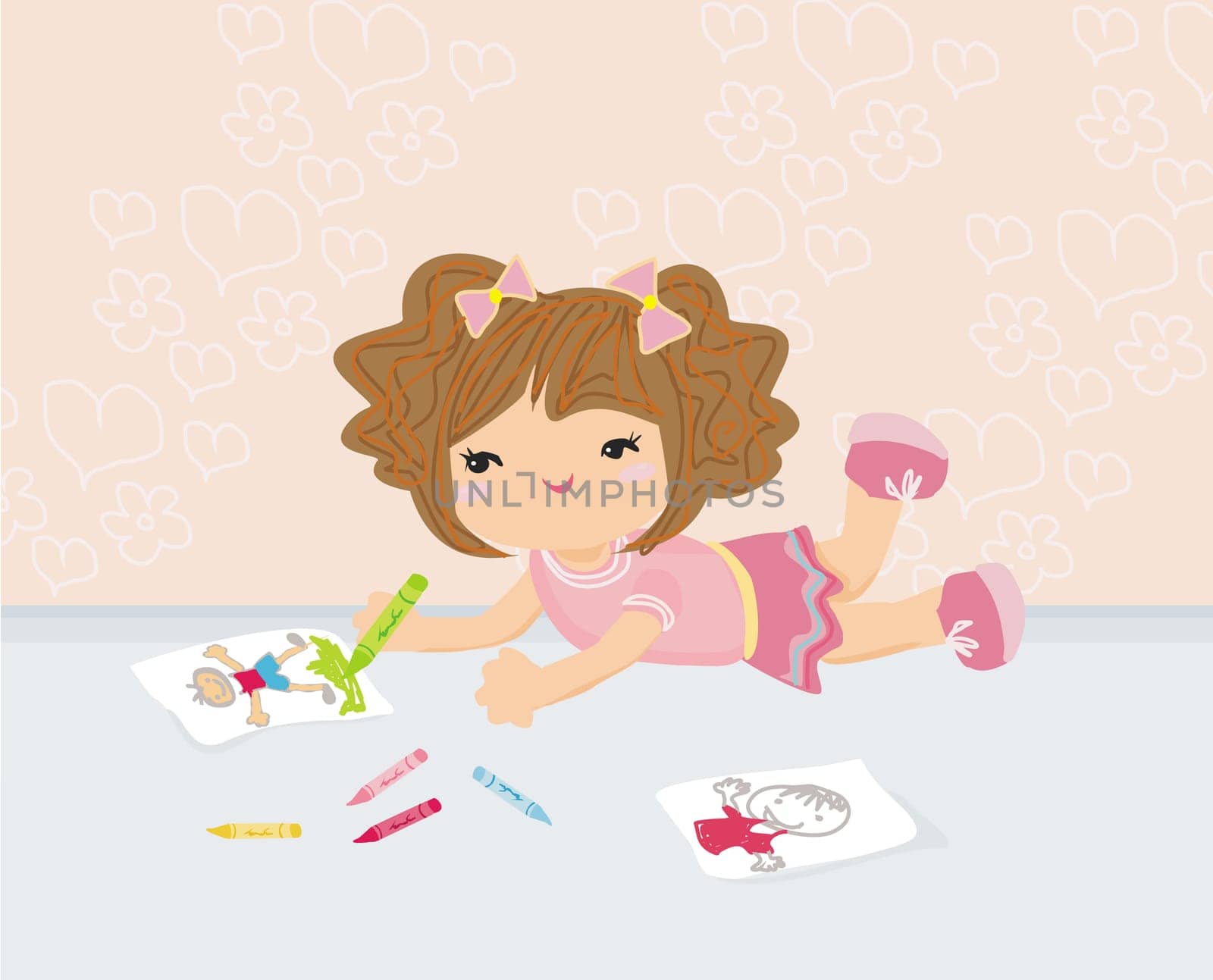 sweet little girl drawing artwork with crayons