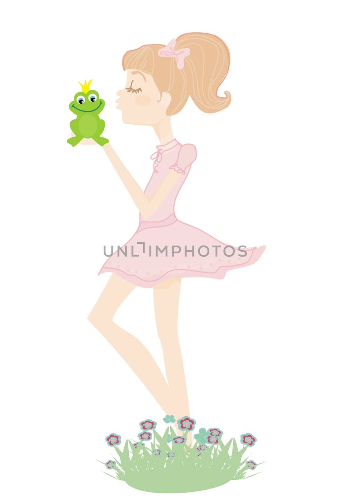 sweet girl kissing a frog
