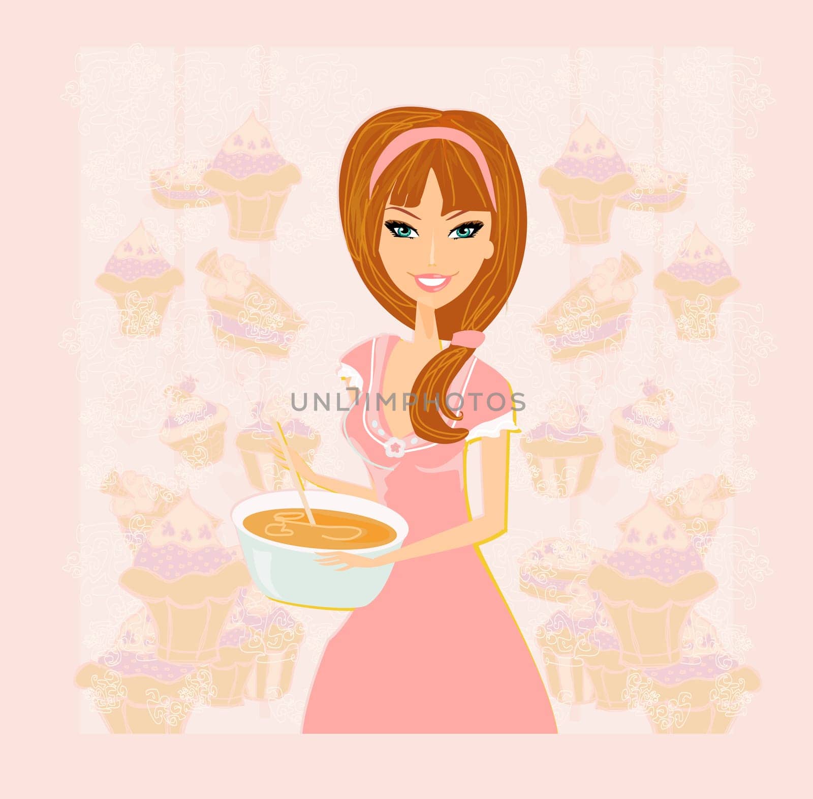 beautiful Housewife cooking cakes card