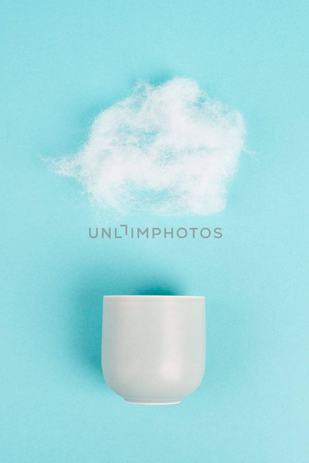 Cup of coffee with a steam cloud, pastel colors, brainstorming for ideas, mindset of freedom, creative business idea, optimistic future, taking a break for breakfast