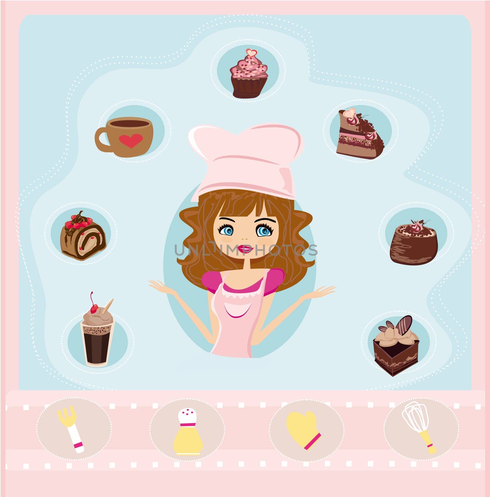 Beautiful girl cooking sweet desserts