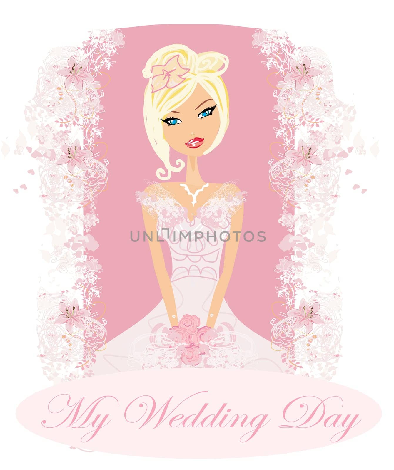 Beautiful bride with flowers card