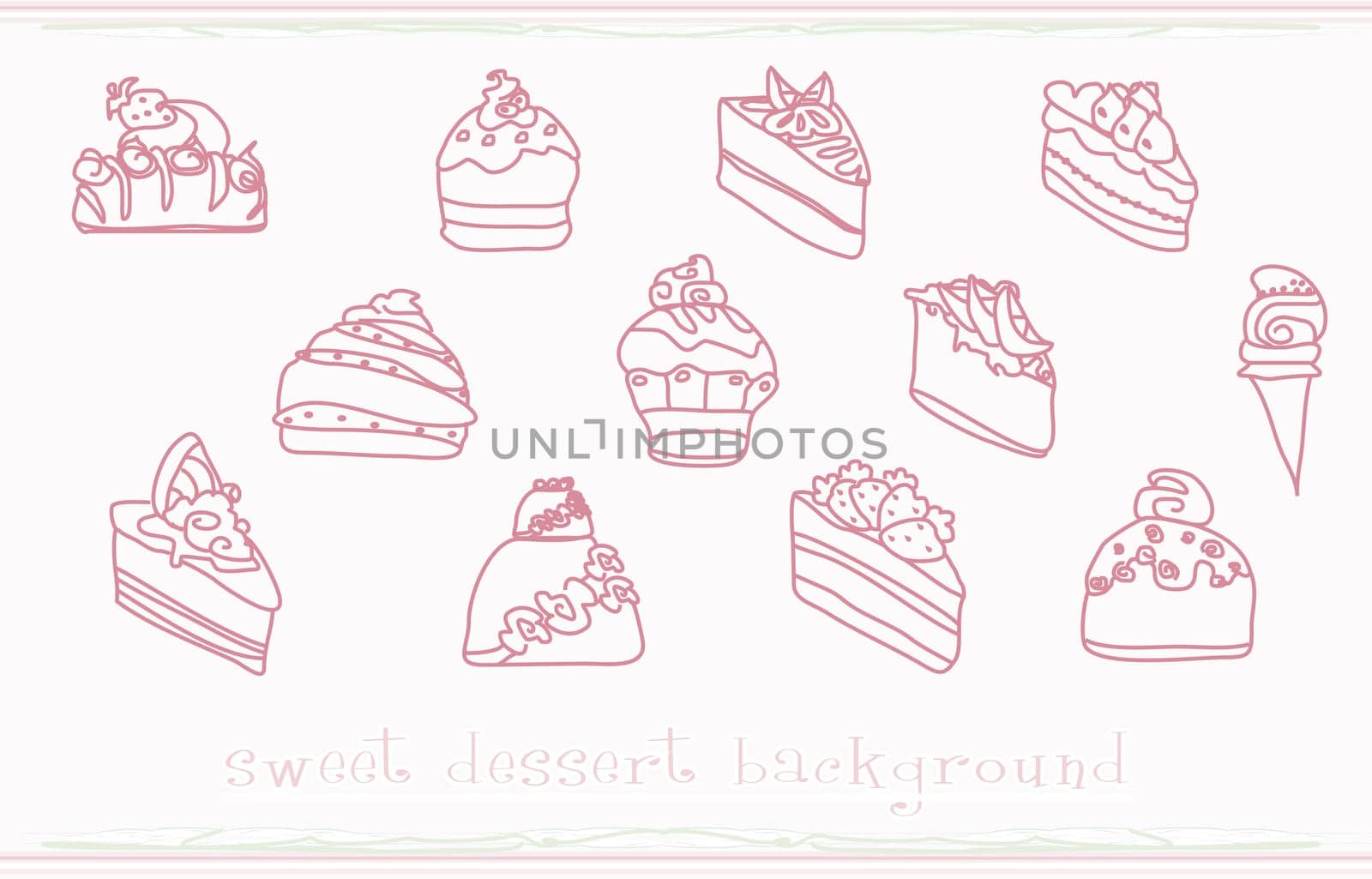 sweet dessert background doodle set