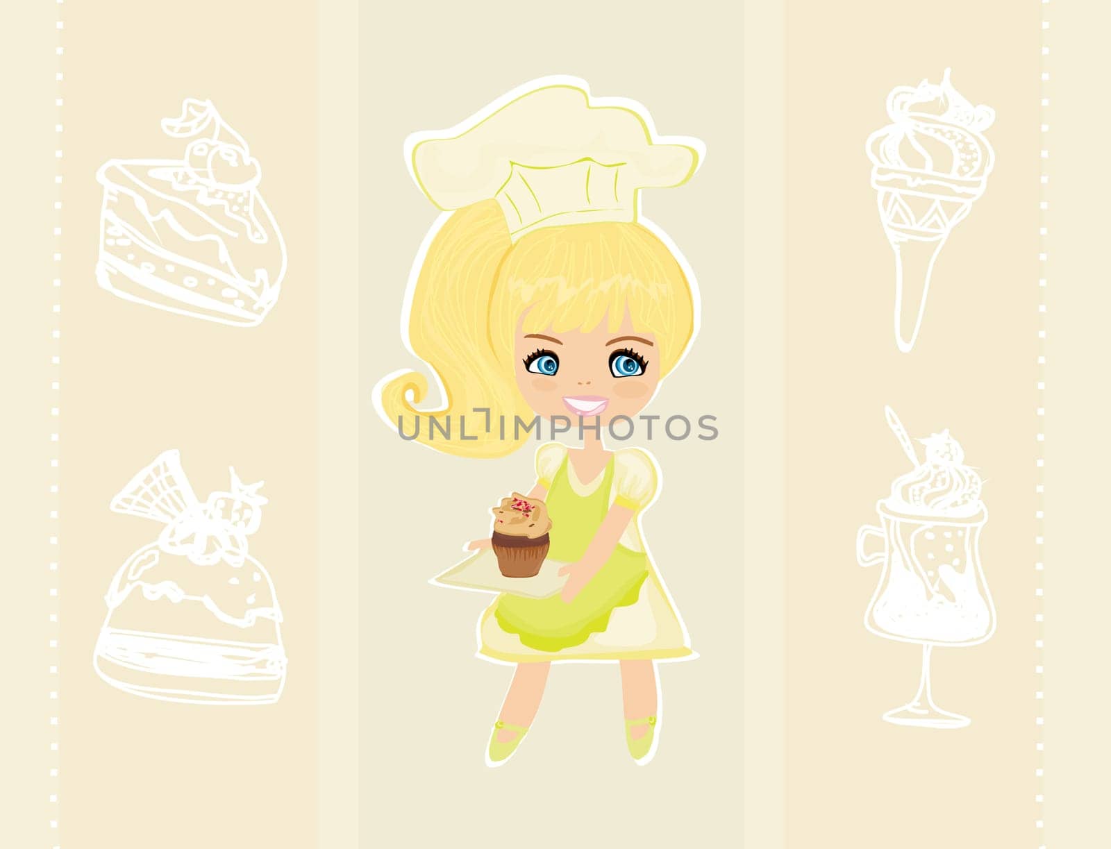 Happy little girl cooking cakes