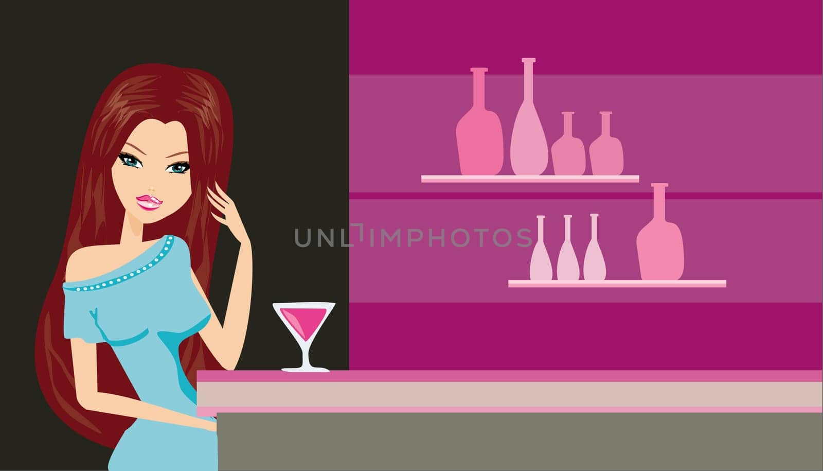 Beautiful sexy woman with glass martini