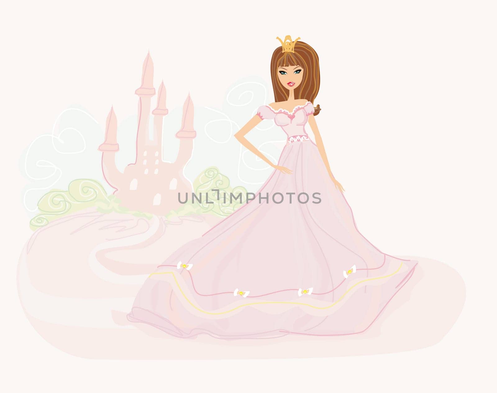 Beautiful young princess in front of her castle