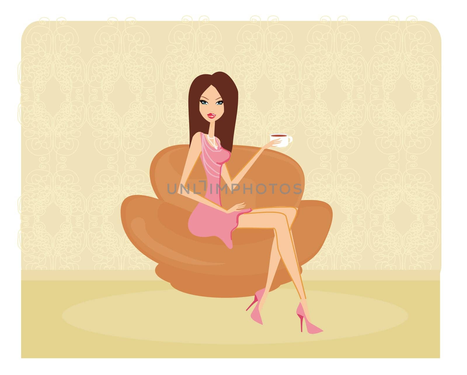 Beautiful lady drinking coffee in home