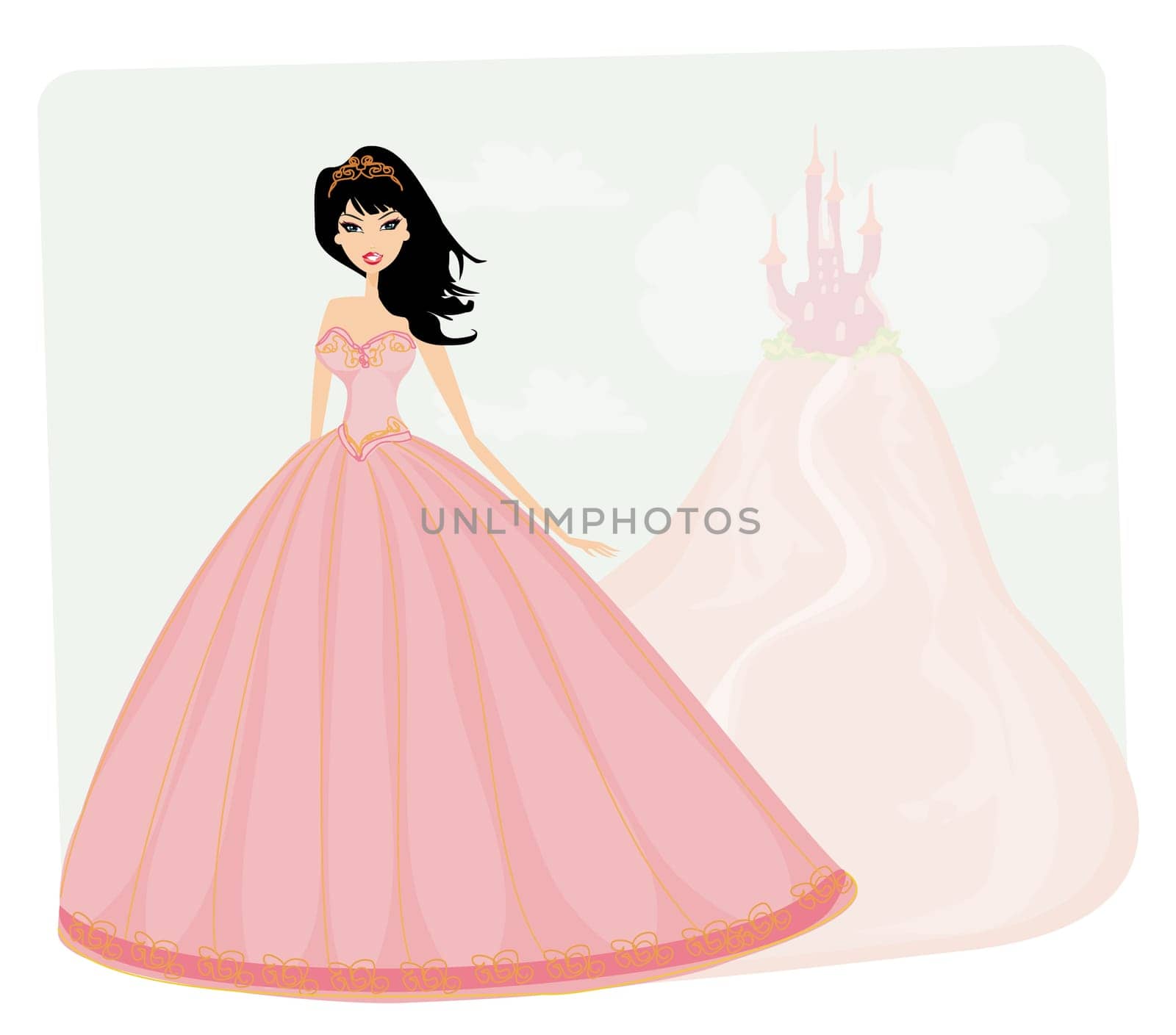 Beautiful young princess in front of her castle
