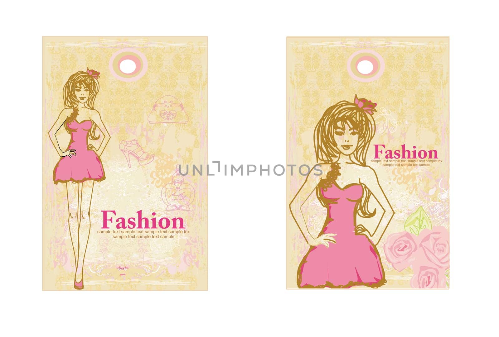 Price Tags With Fashion Girl vector set