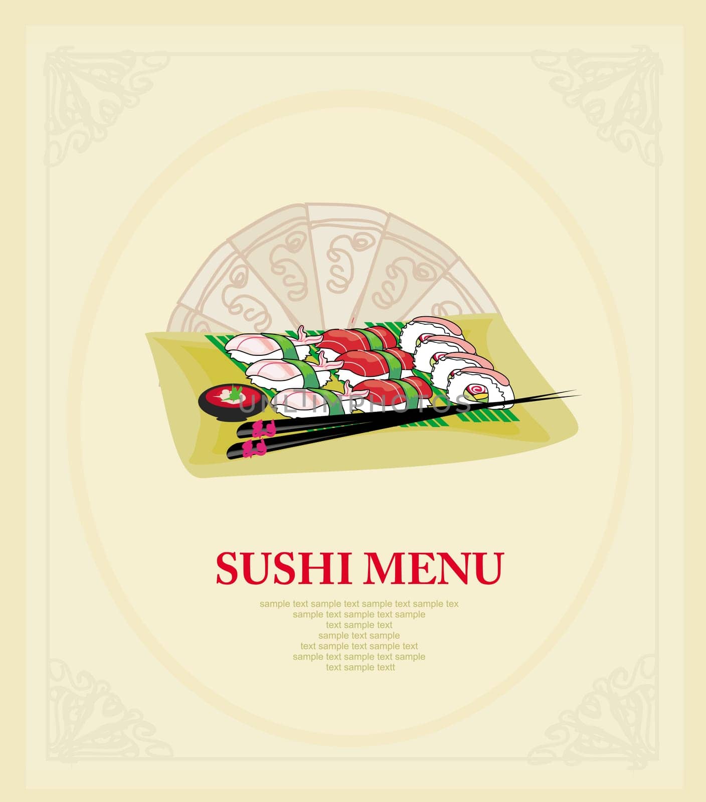 template of traditional Japanese sushi food menu