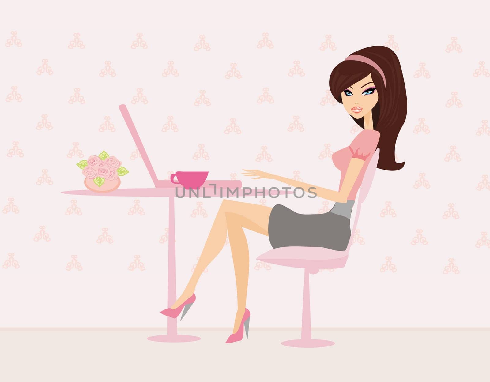 beautiful secretary working with computer