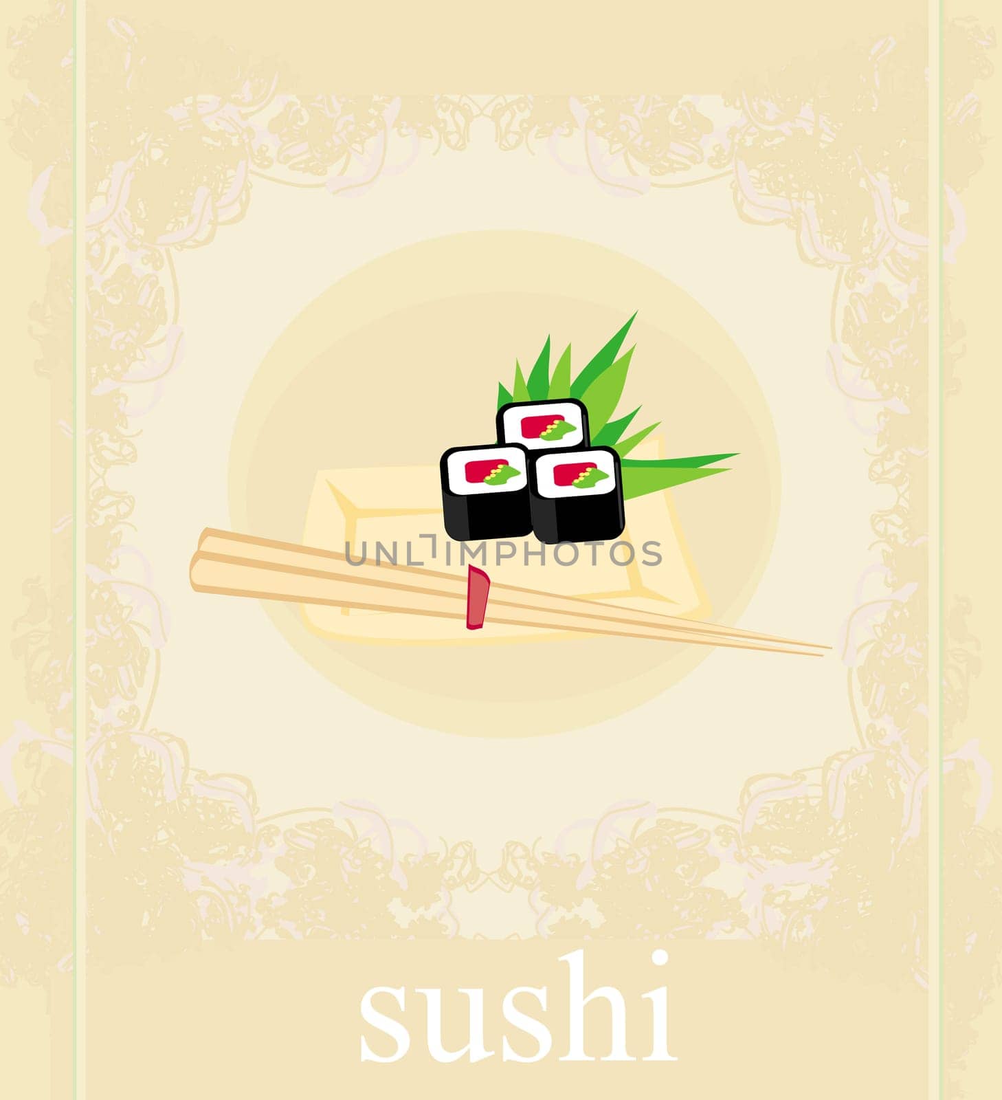 template of traditional Japanese sushi food menu