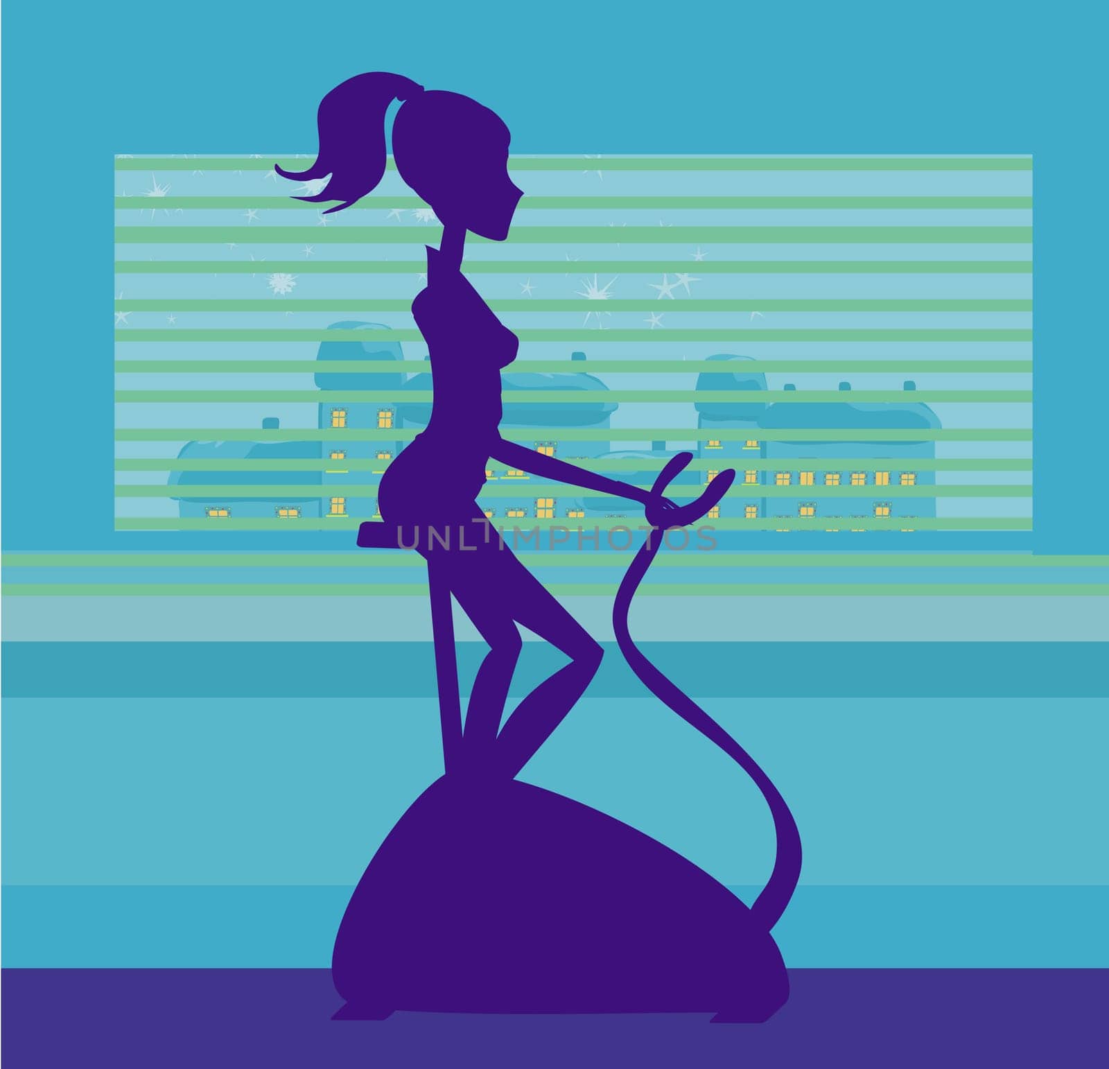 fitness girl silhouette on the exercise bike