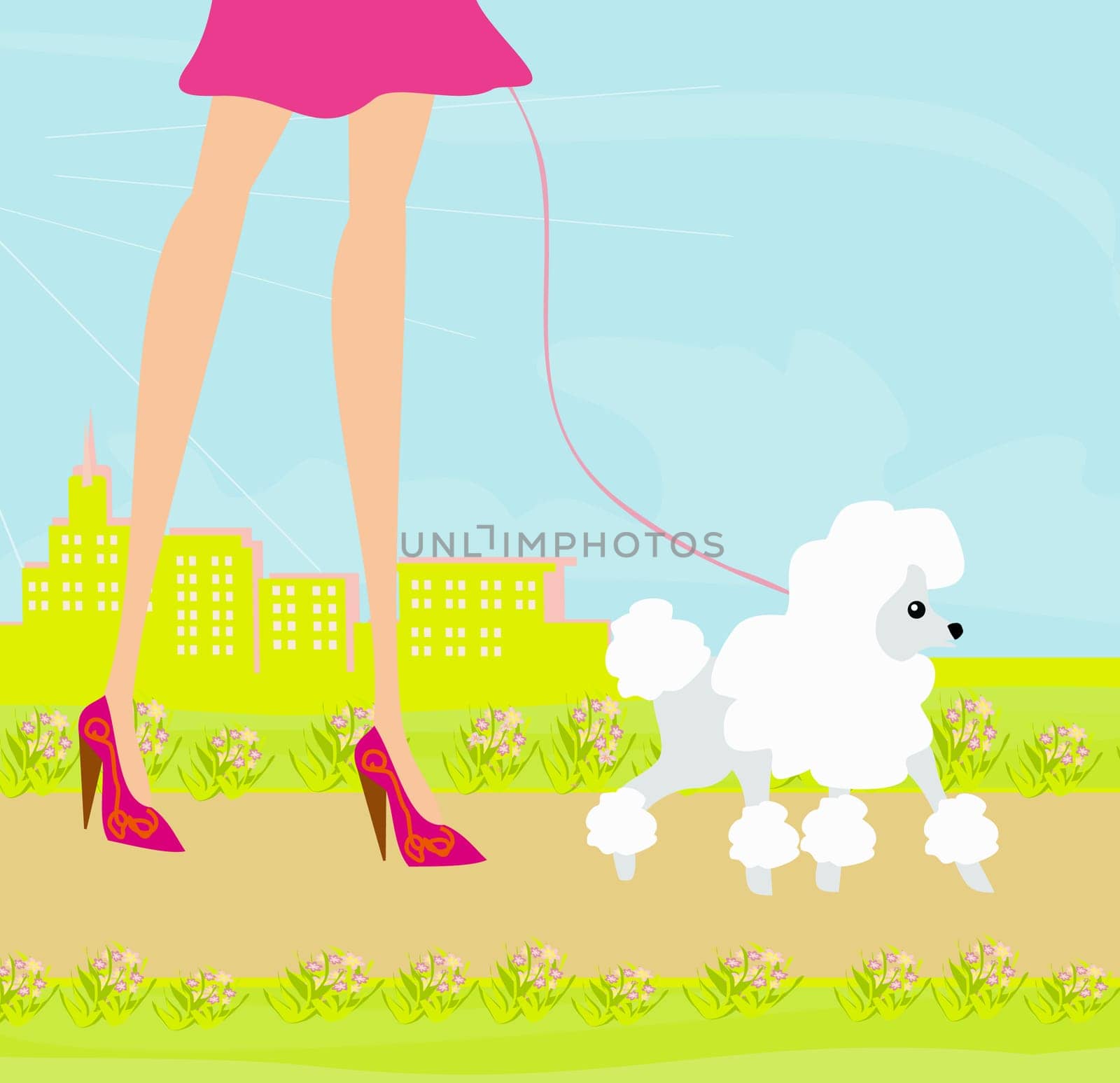 fashion girl legs with her puppy in the park