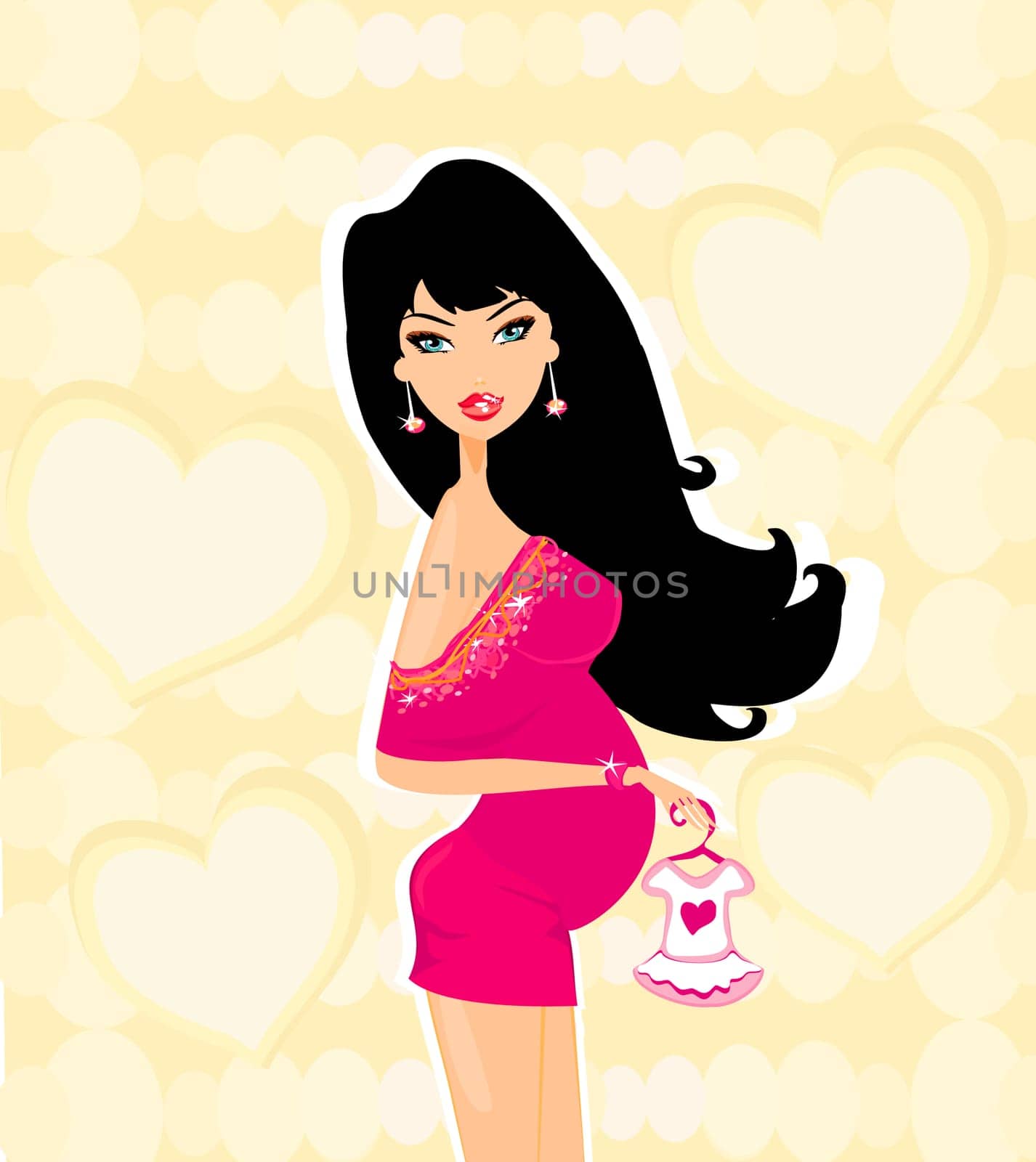 Beautiful pregnant woman on shopping for her new baby Vector Illustration