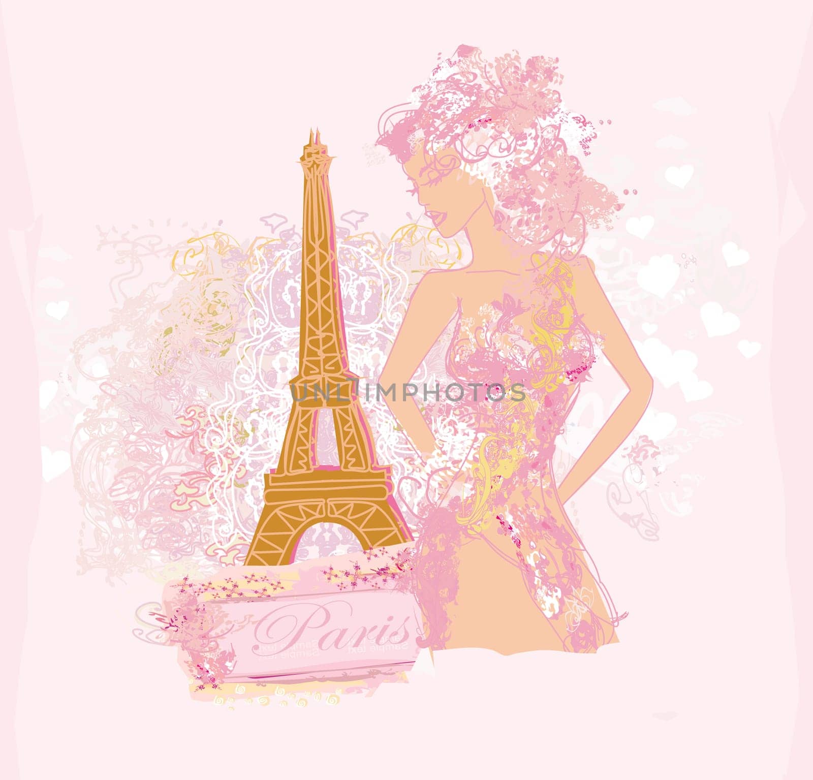 beautiful abstract fashion women in Paris - vector card