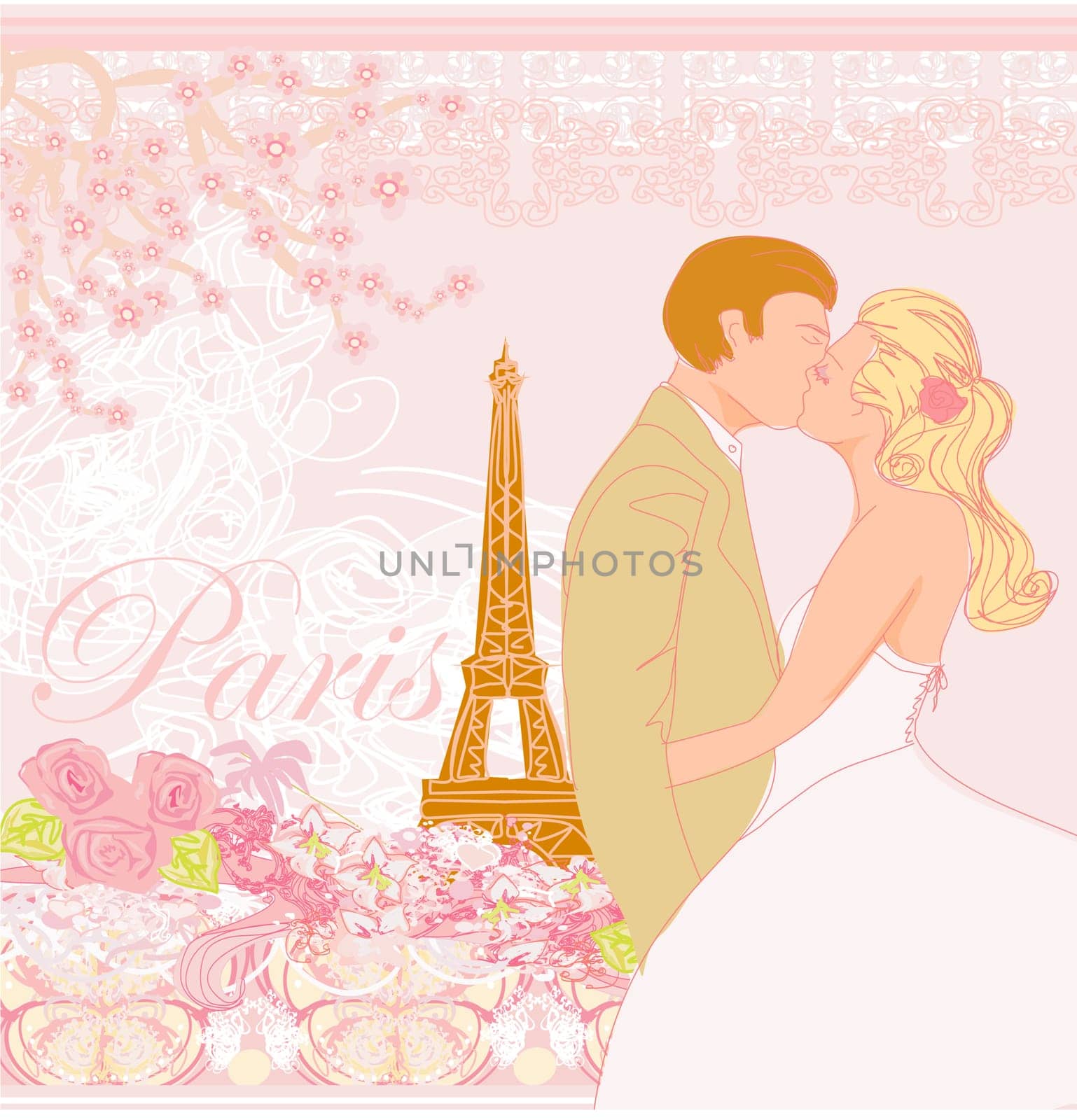 wedding couple in Paris kissing near the Eiffel Tower