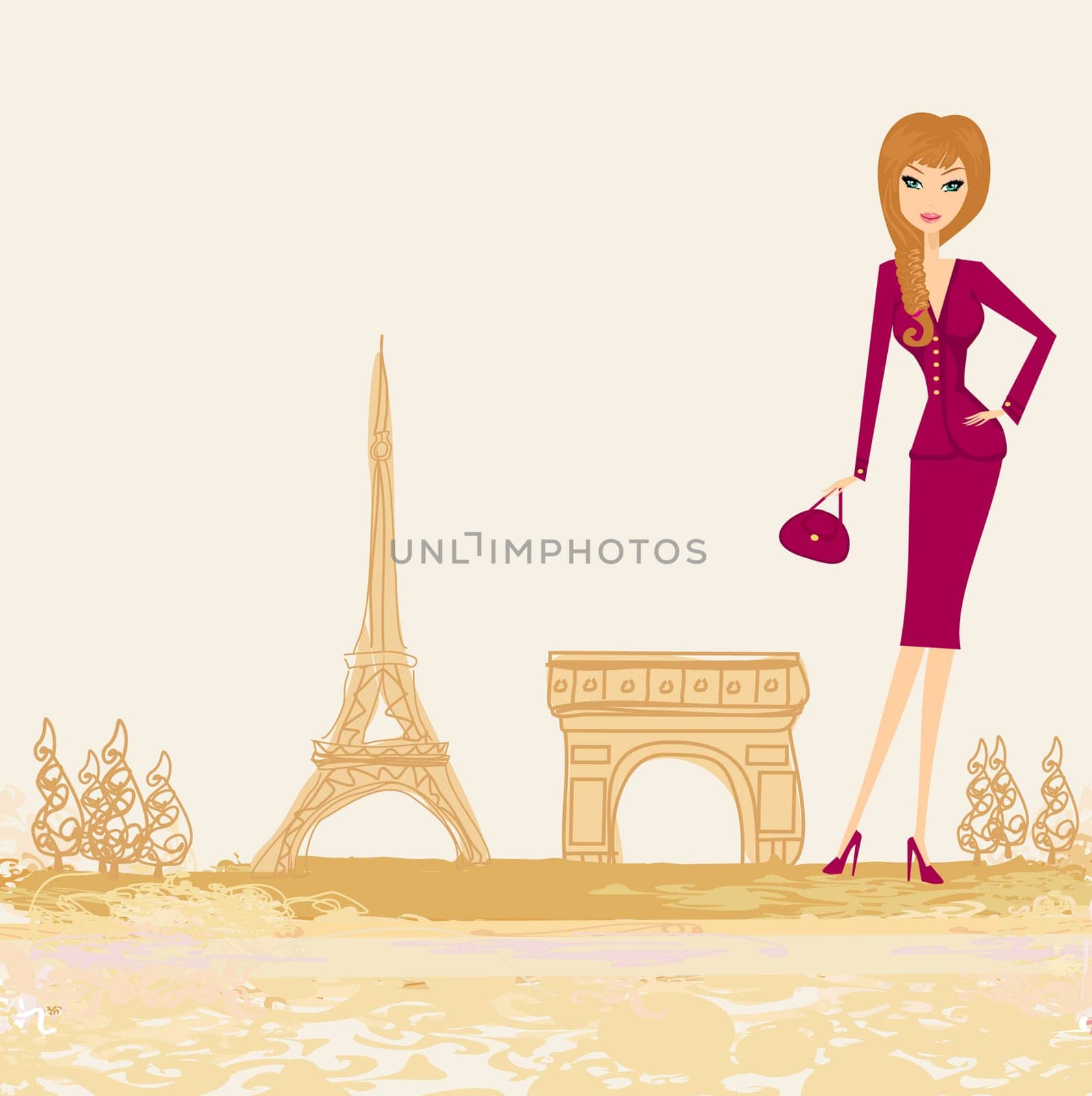 beautiful women Shopping in Paris - vector card