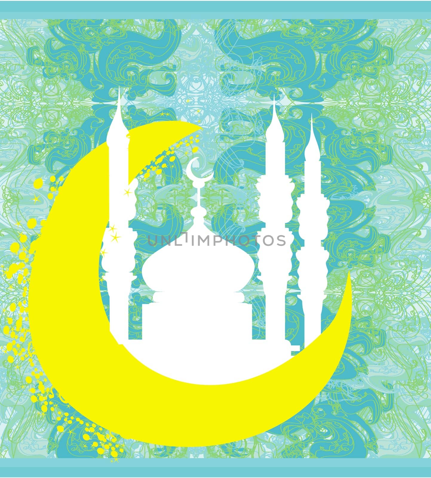 artistic pattern background with moon and mosque