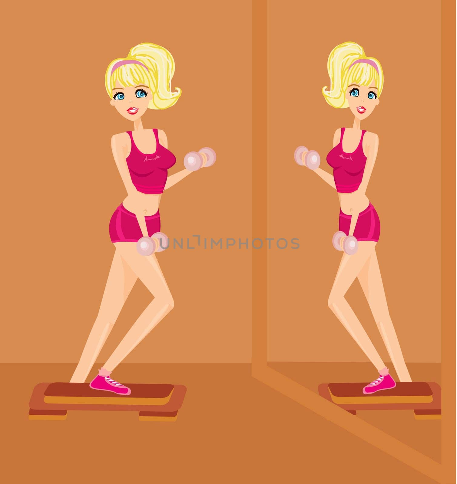woman exercising with two dumbbell weights on her hands