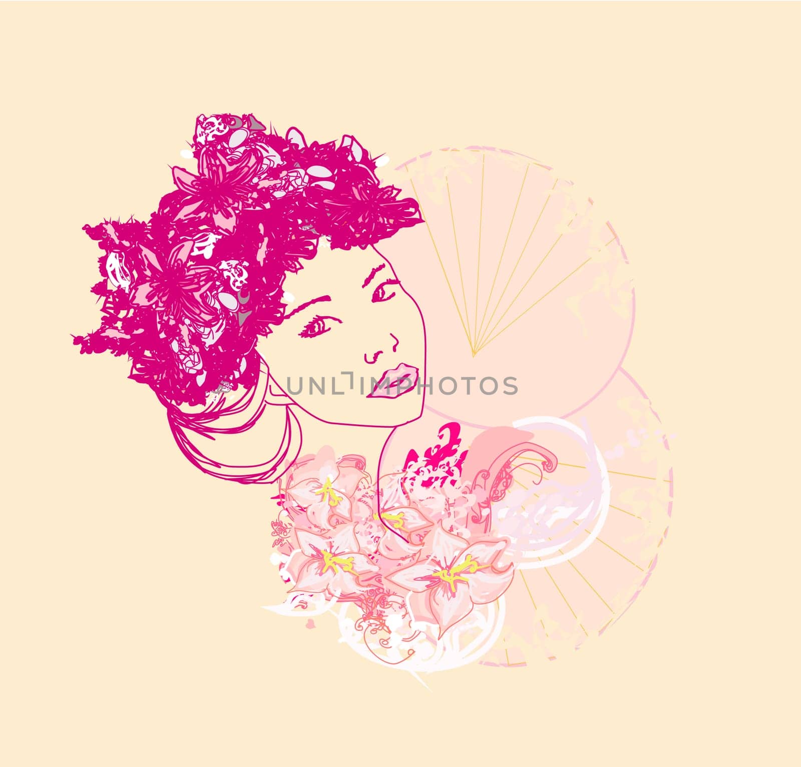 Abstract Beautiful Woman geisha doodle Portrait