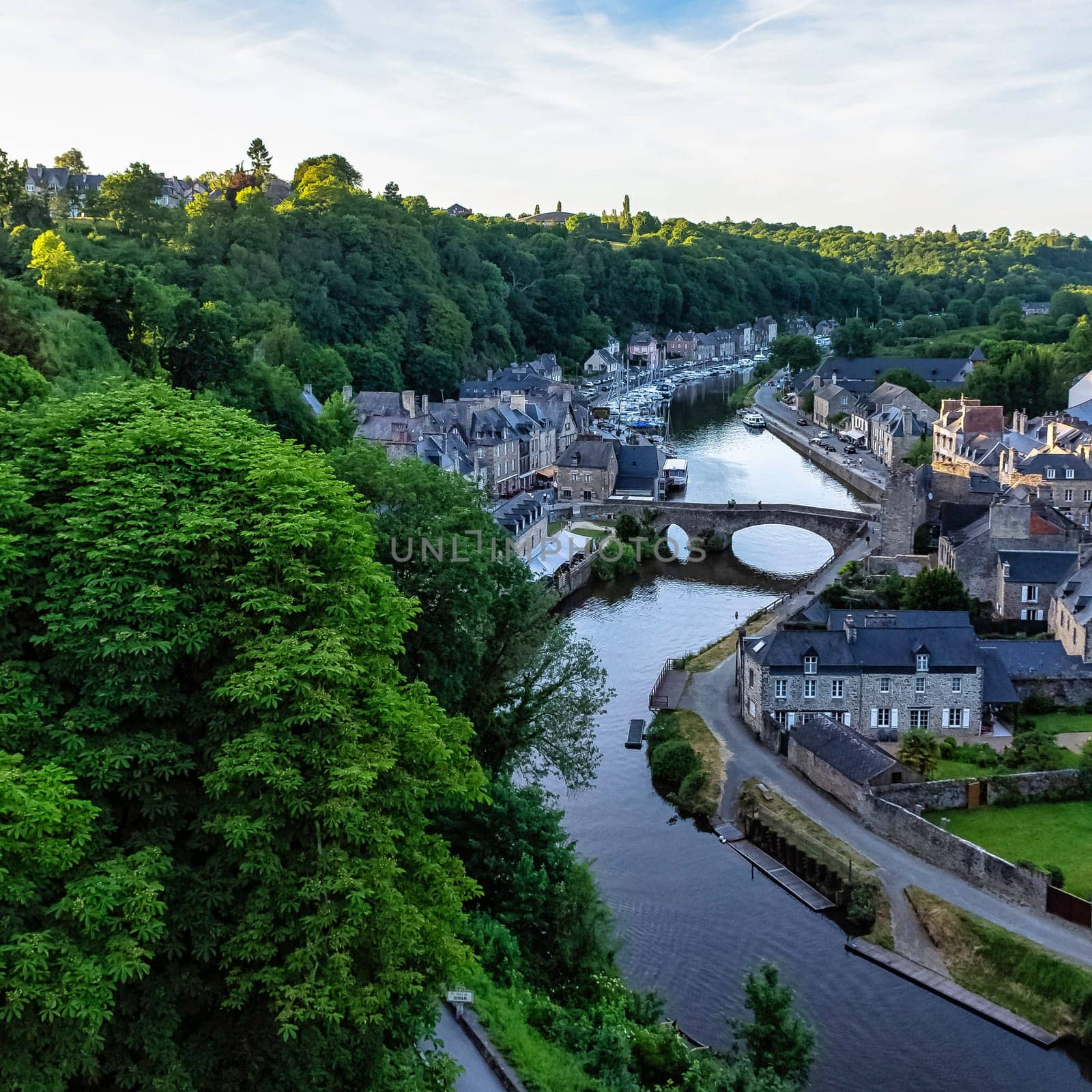 Aerial view of Port of Dinan - Dinan, Brittany, France