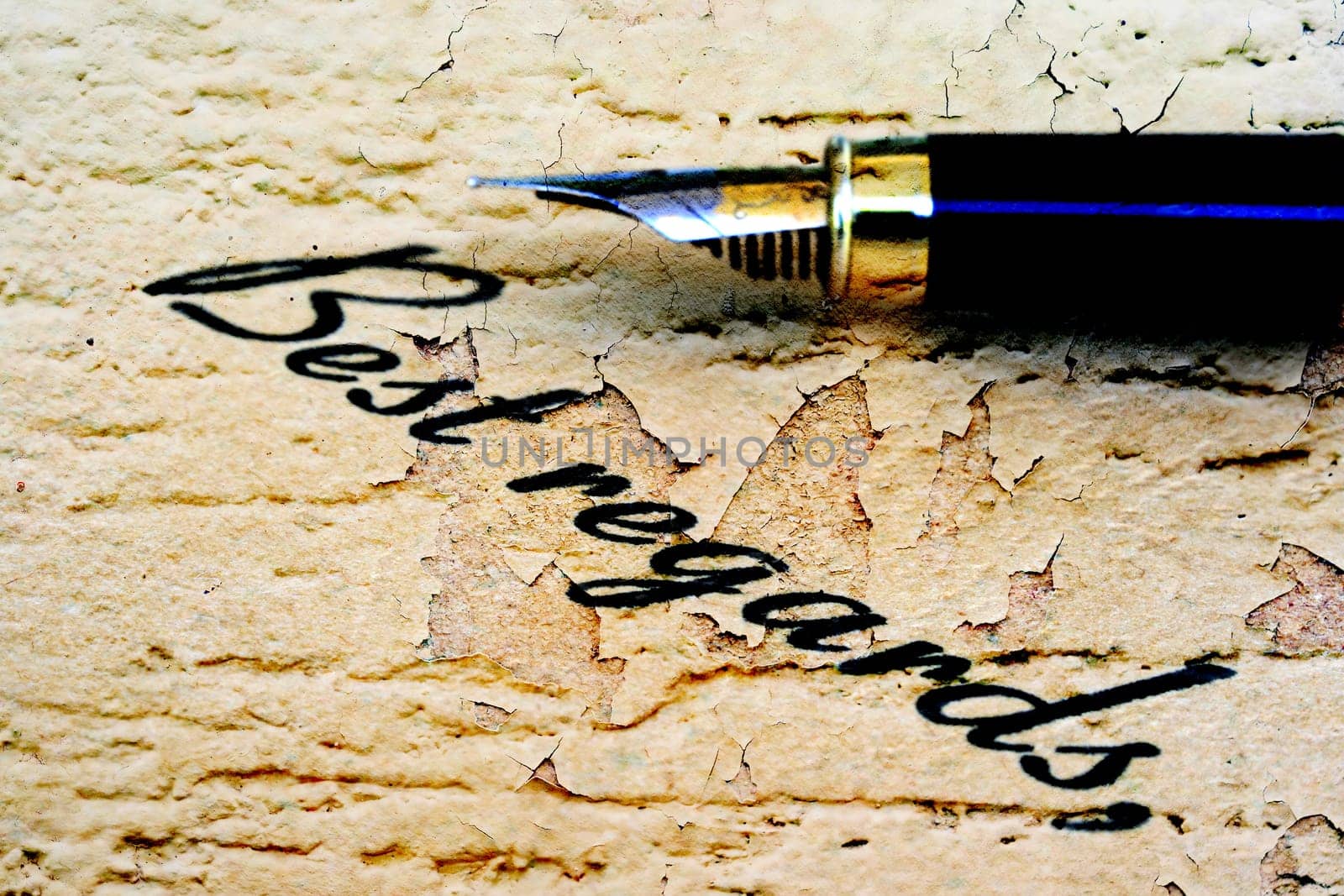Close up of fountain pen on best regards