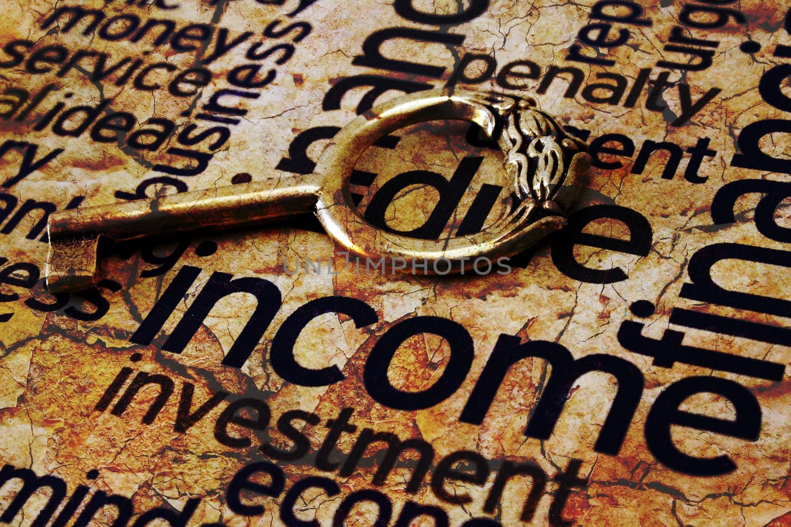 Golden key on income text