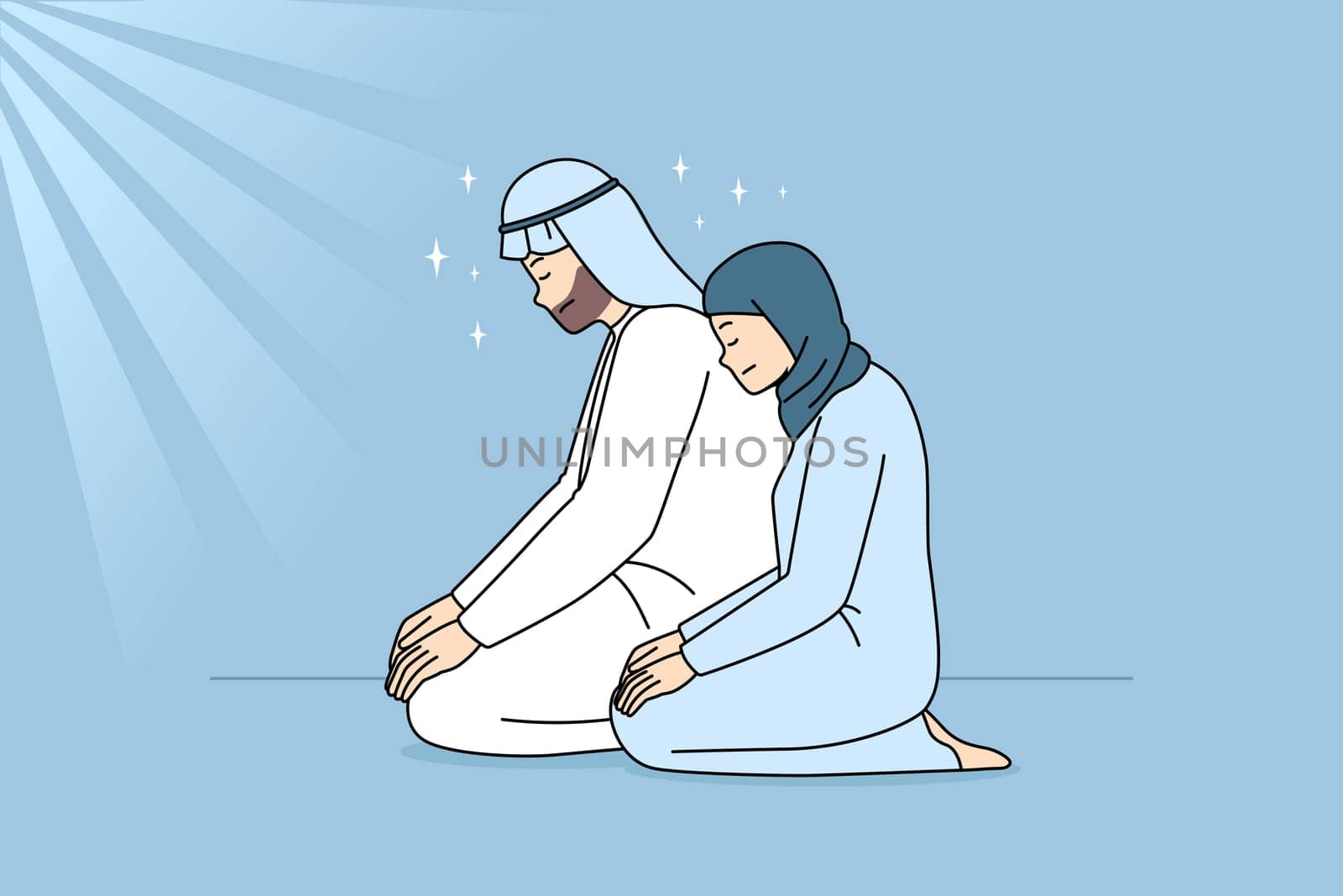 Muslim man and woman praying