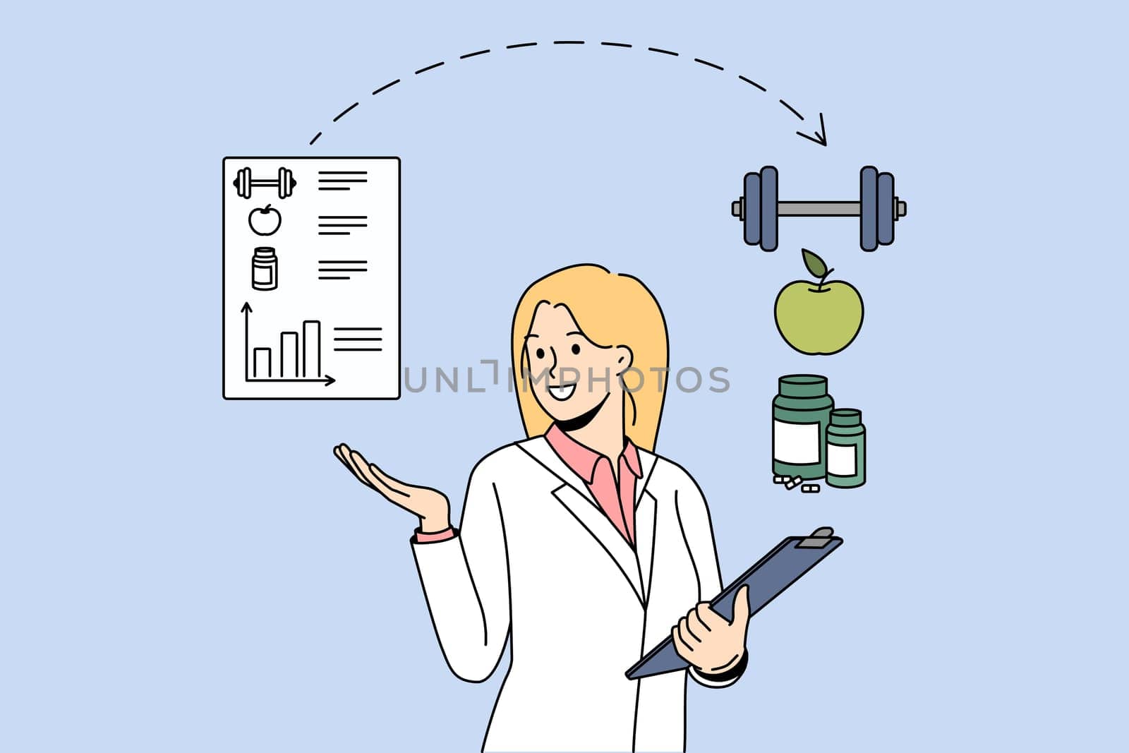 Female nutritionist recommend healthy eating and sport