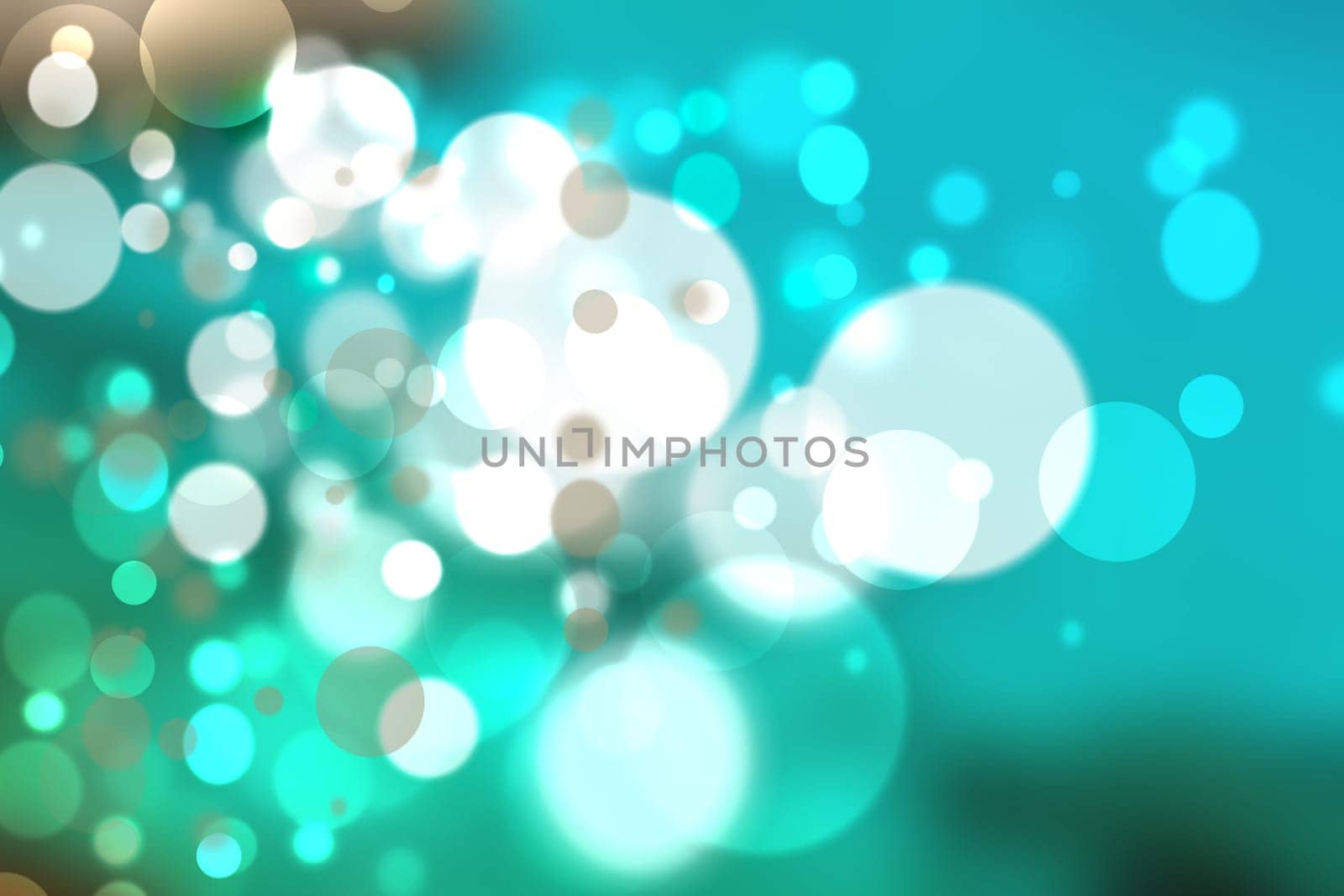 Abstract gradient green light turquoise blue shiny blurred background texture with circular bokeh lights in soft color style. Beautiful backdrop. Space for design.