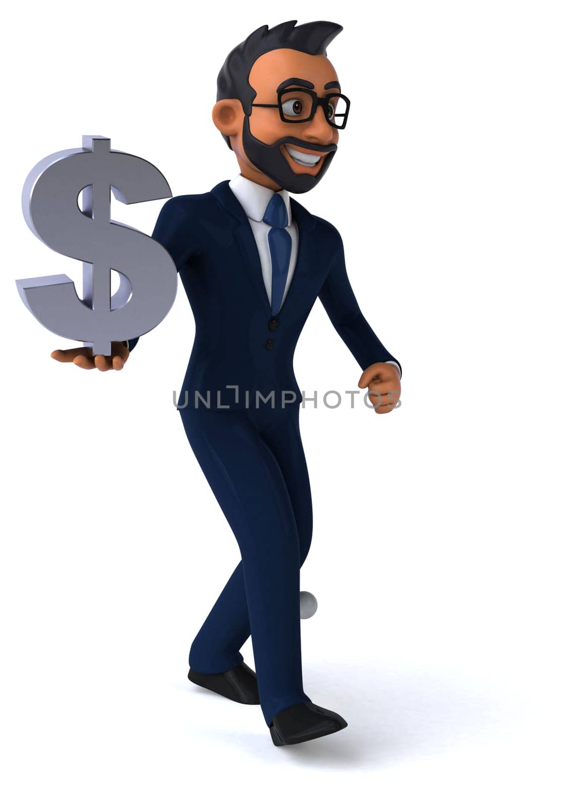 Fun 3D cartoon illustration of an indian businessman