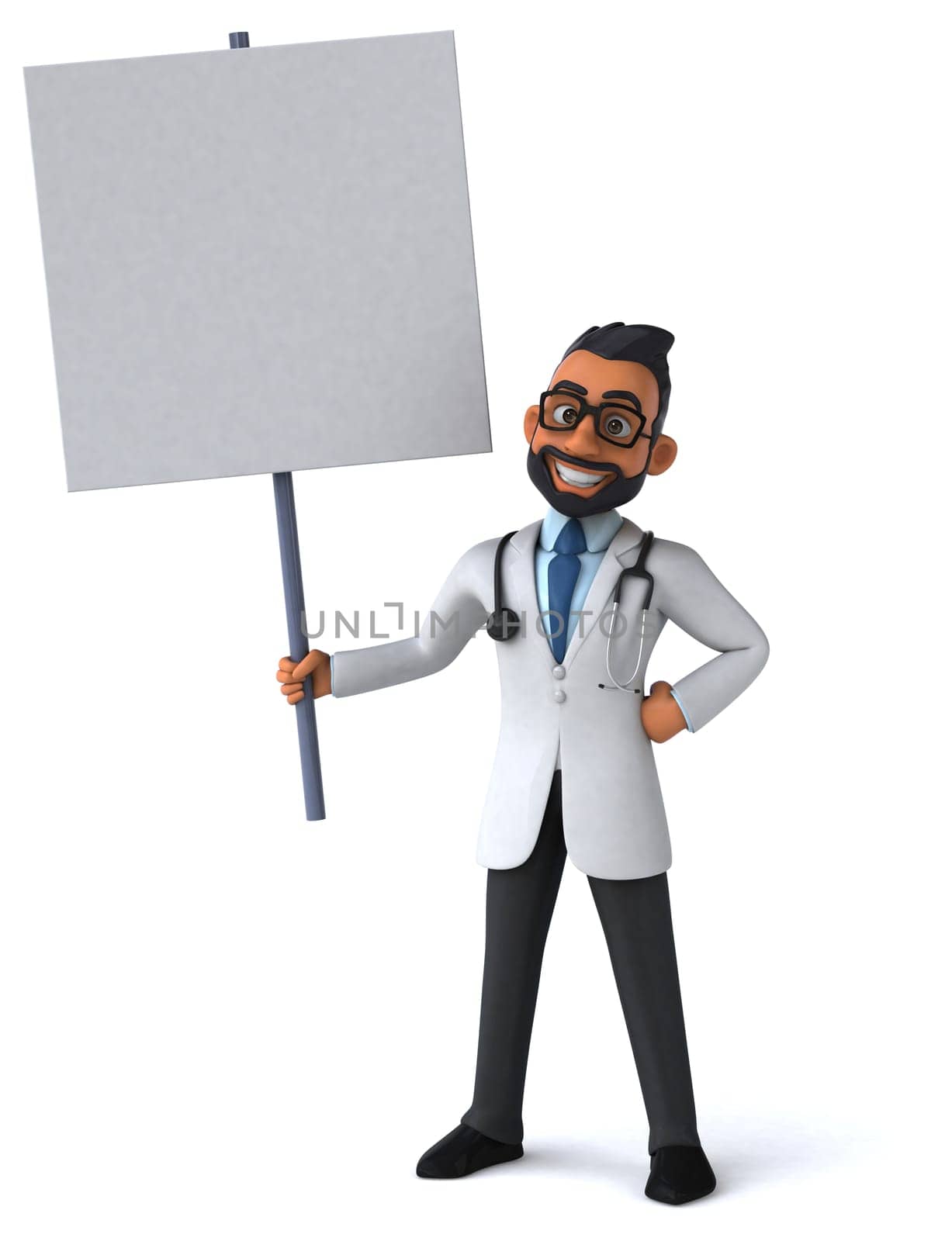 Fun 3D cartoon illustration of an indian doctor