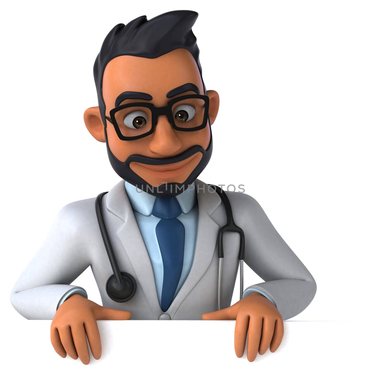 Fun 3D cartoon illustration of an indian doctor
