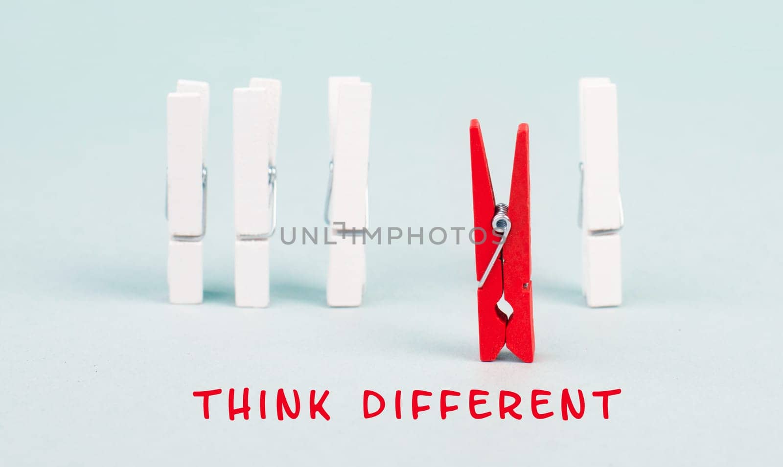 Group of clips, red person thinks different and takes the opposite direction, against the stream symbolic, courage and winner concept