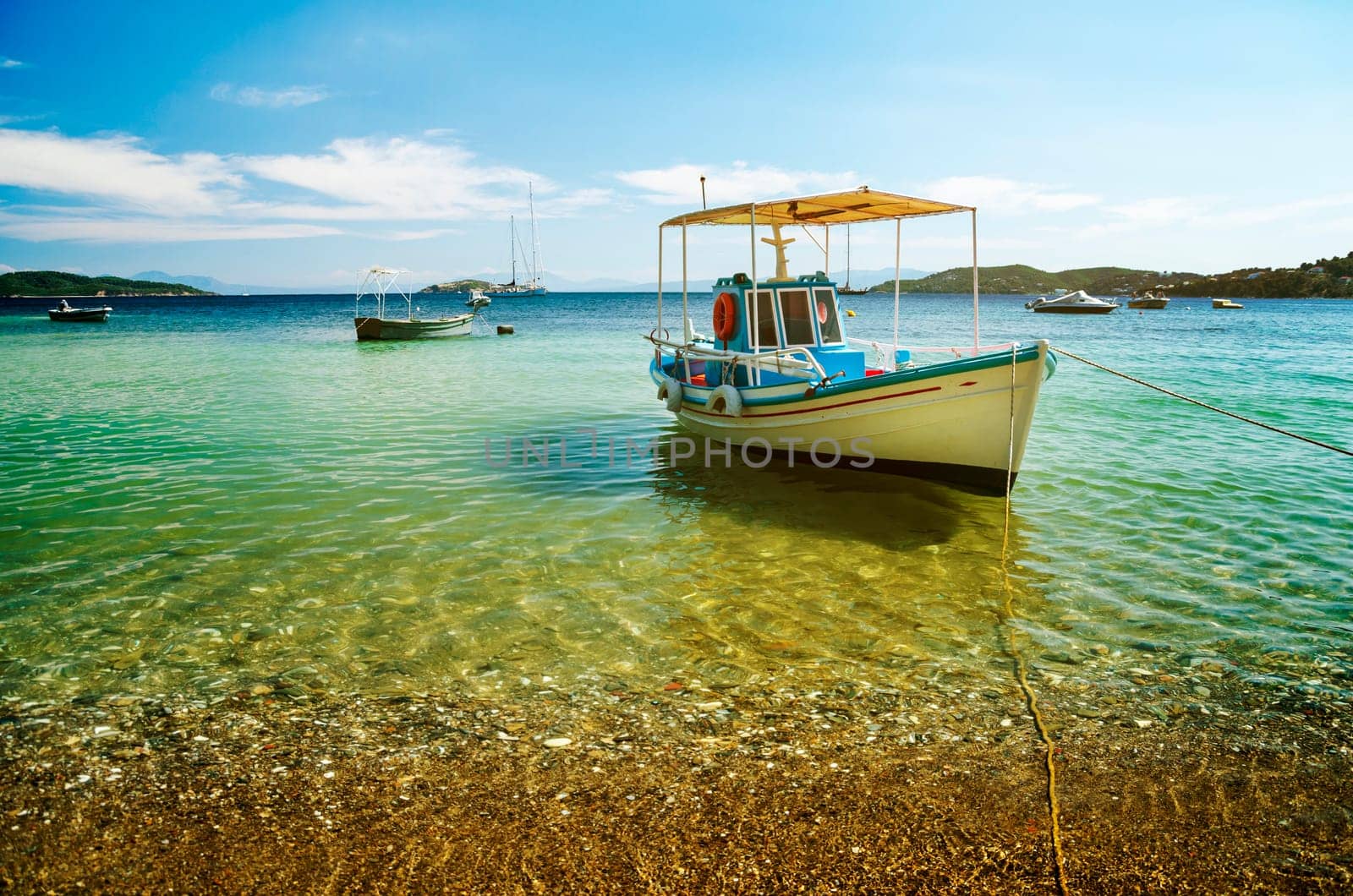 Colorful boat in Skiathos island, Greece
