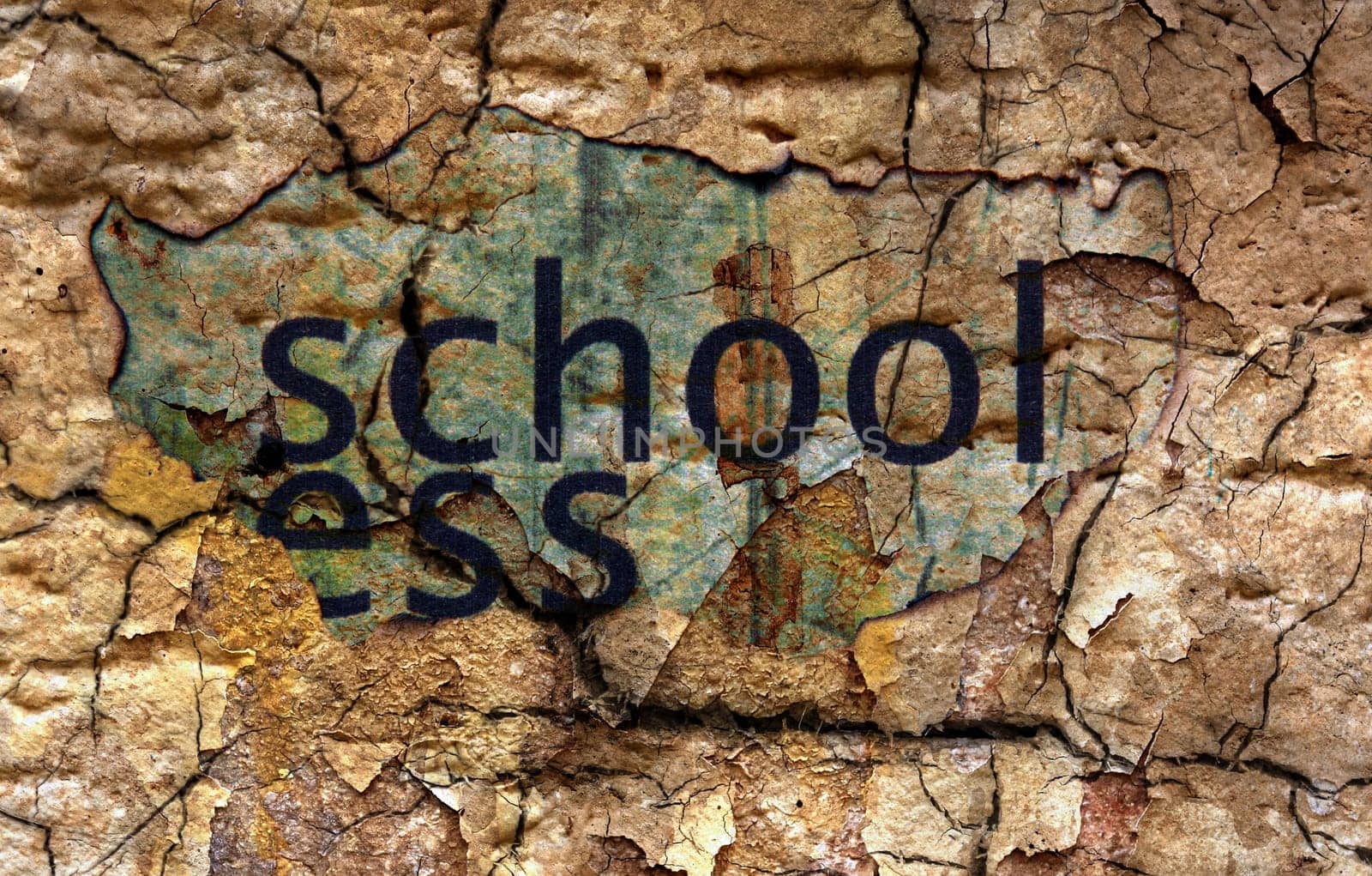 School text on paper hole