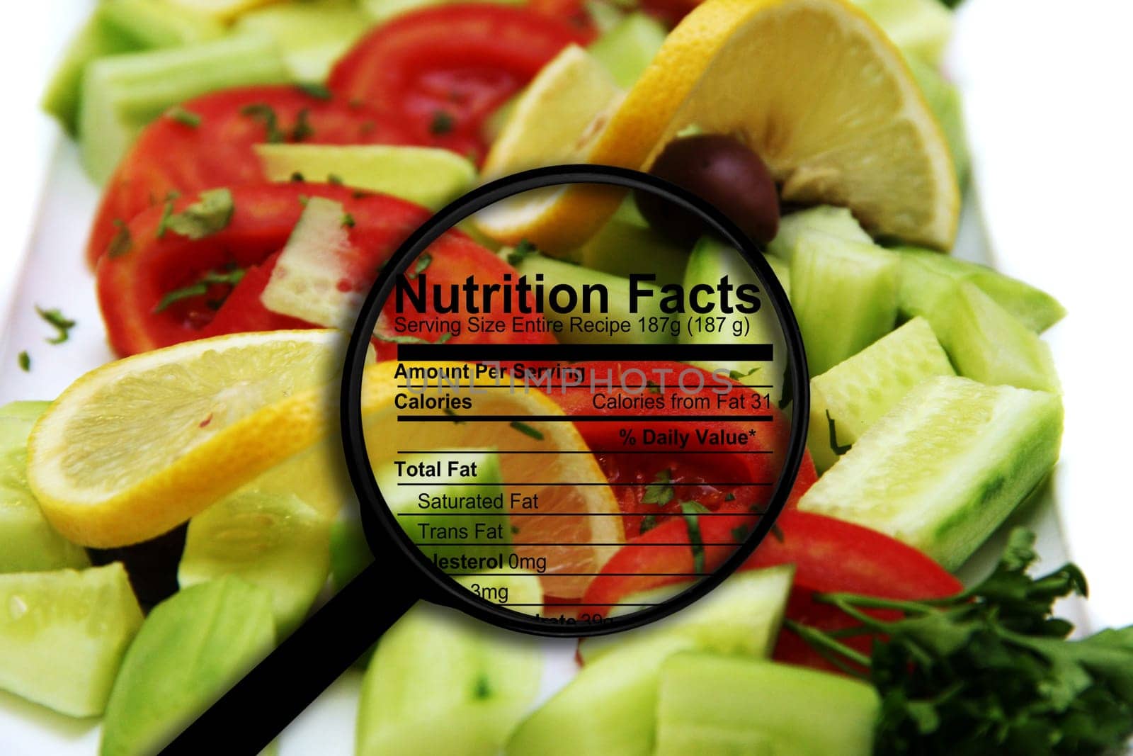 Nutrition facts on fresh salad